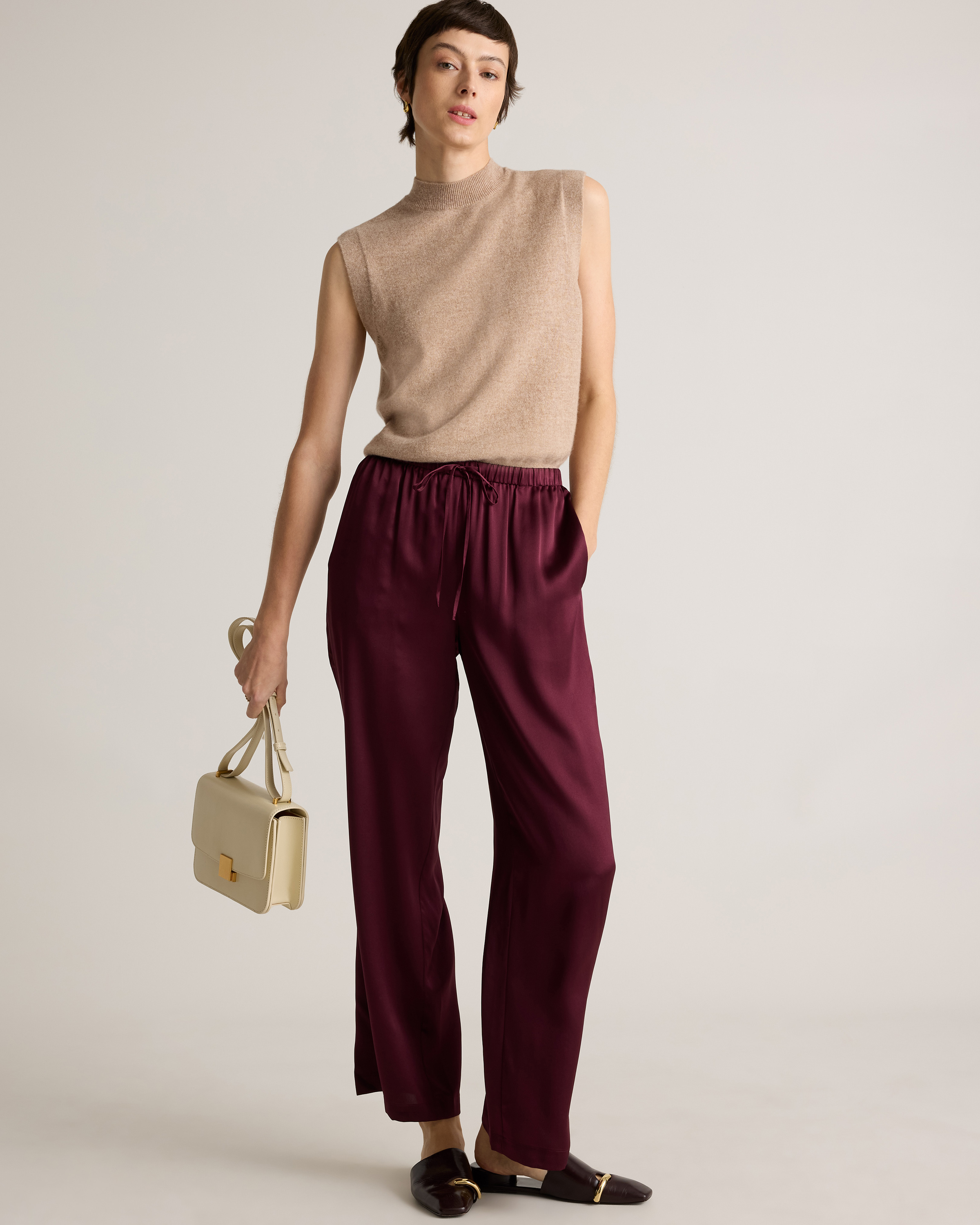 100% Washable Silk Drawstring Wide Leg Pants — Image 53