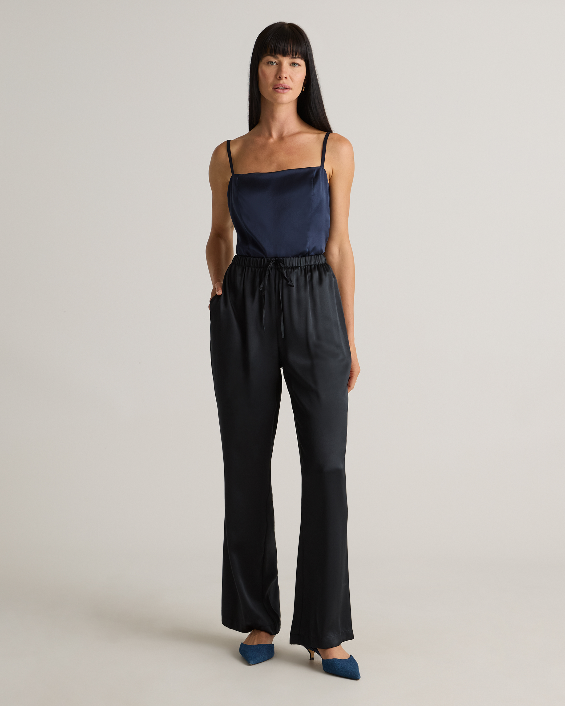 100% Washable Silk Drawstring Wide Leg Pants — Image 43