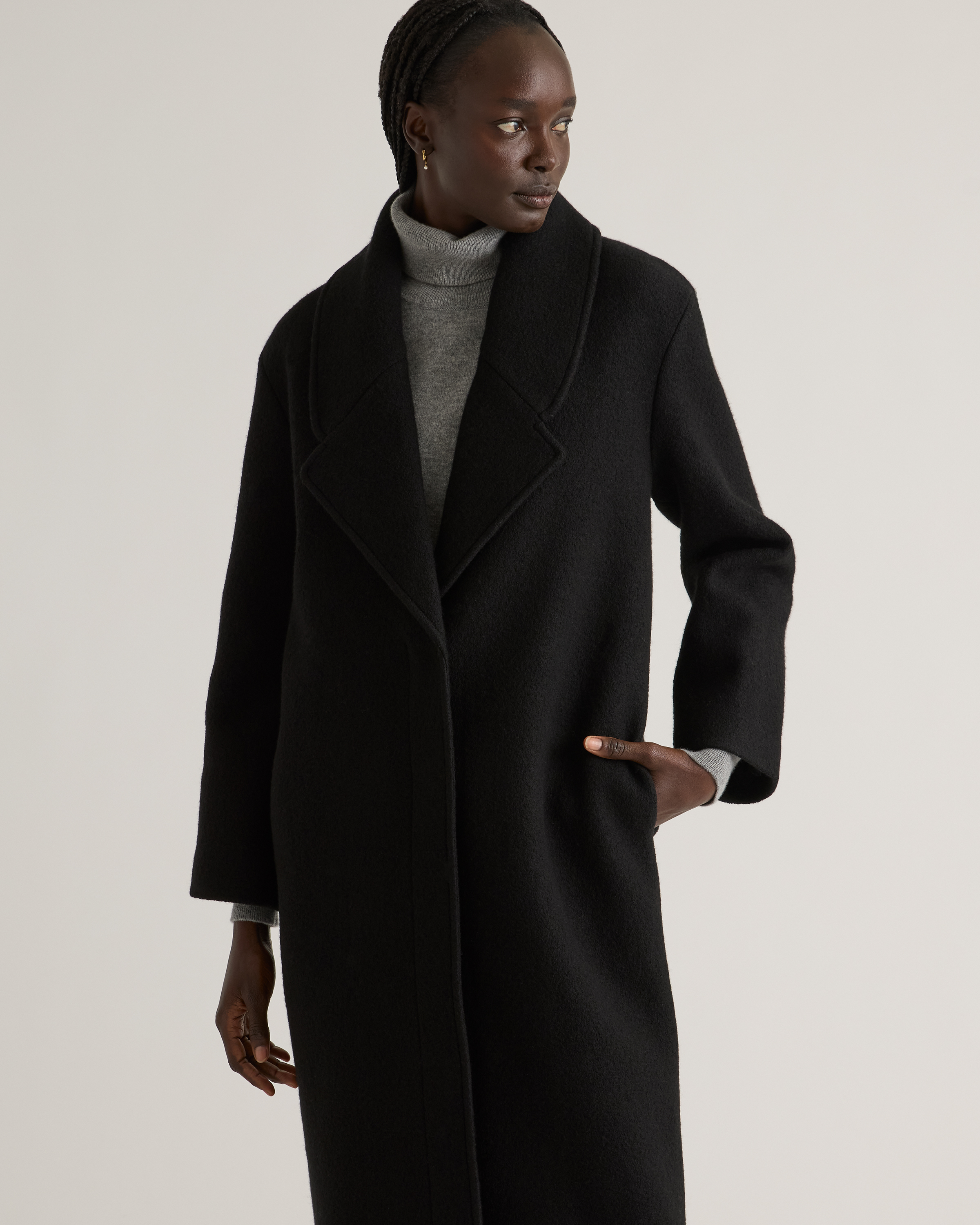 100% Merino Wool Shawl Collar Long Coat — Image 8
