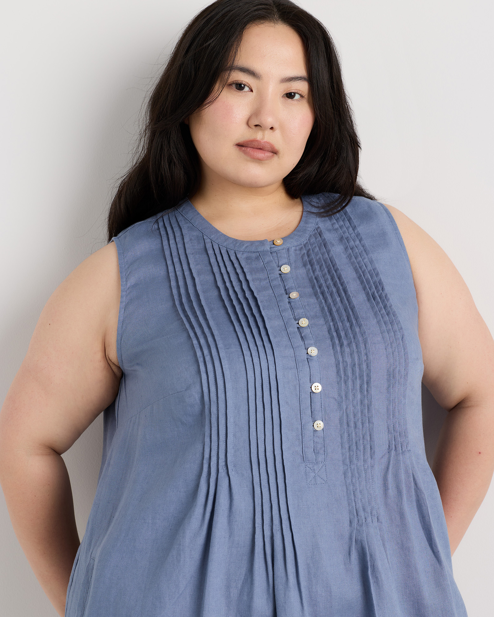 100% European Linen Sleeveless Swing Dress — Image 23