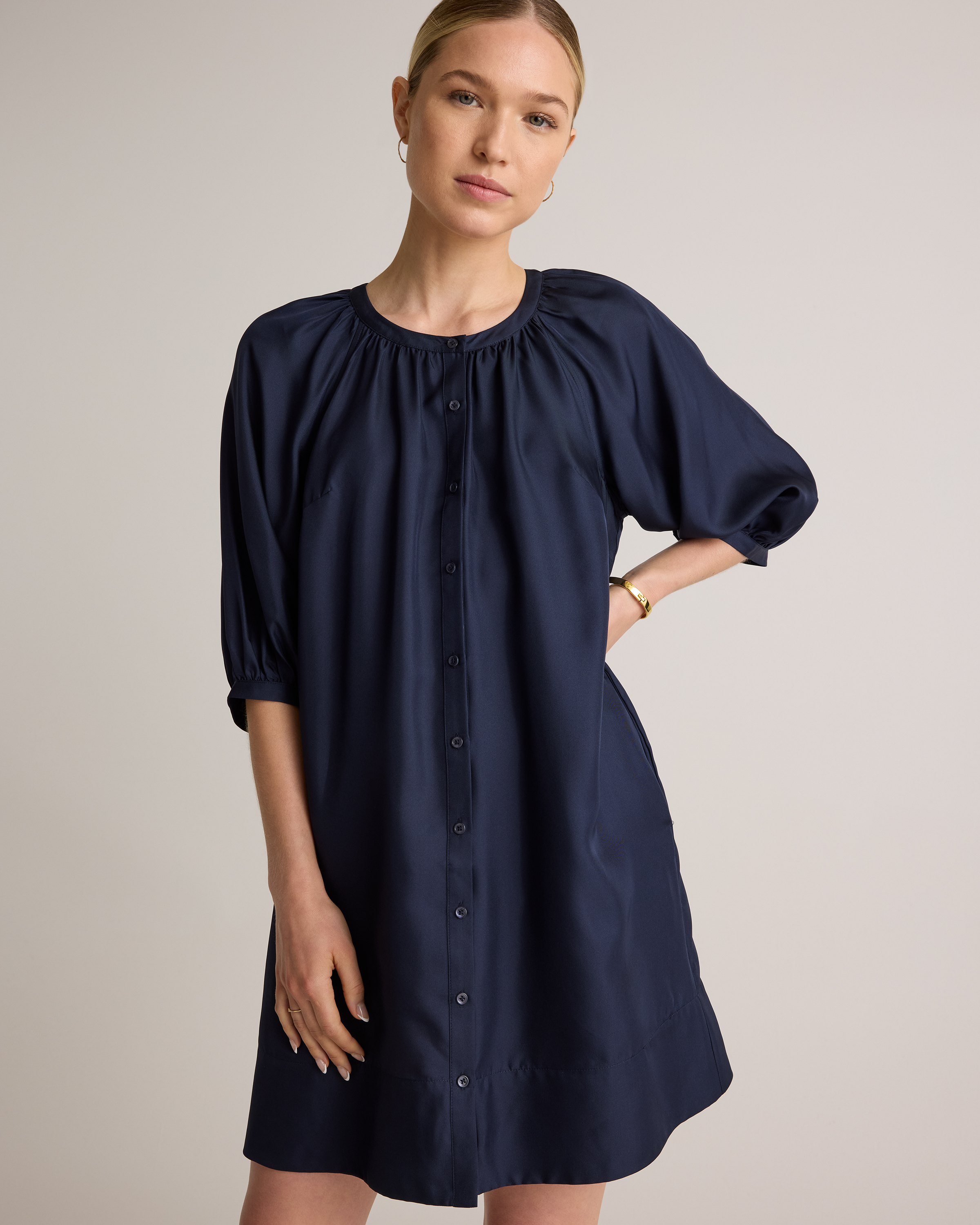 100% Silk Twill Button Front Mini Dress — Image 11