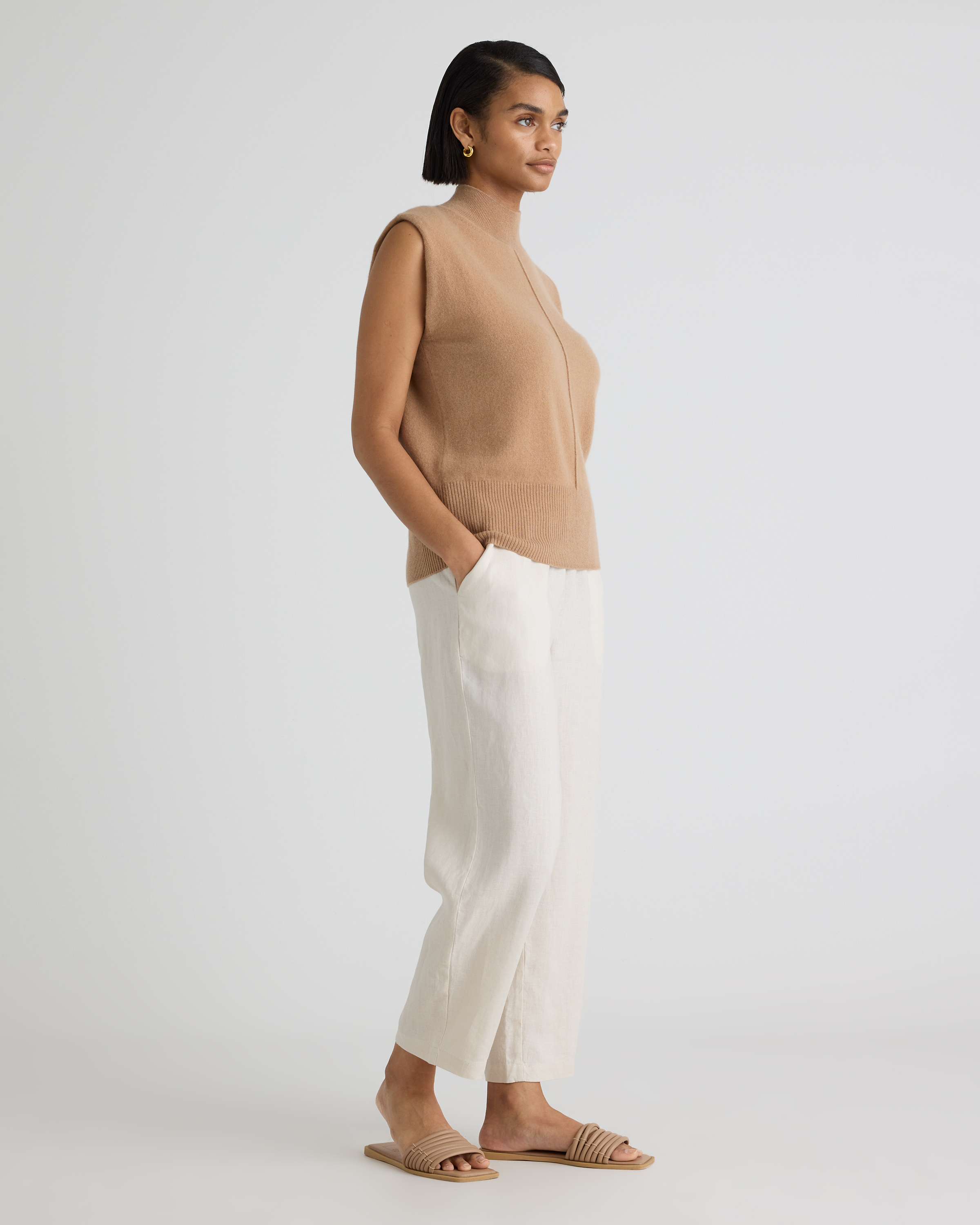 Mongolian Cashmere Padded-Shoulder Sweater Tank — Image 16