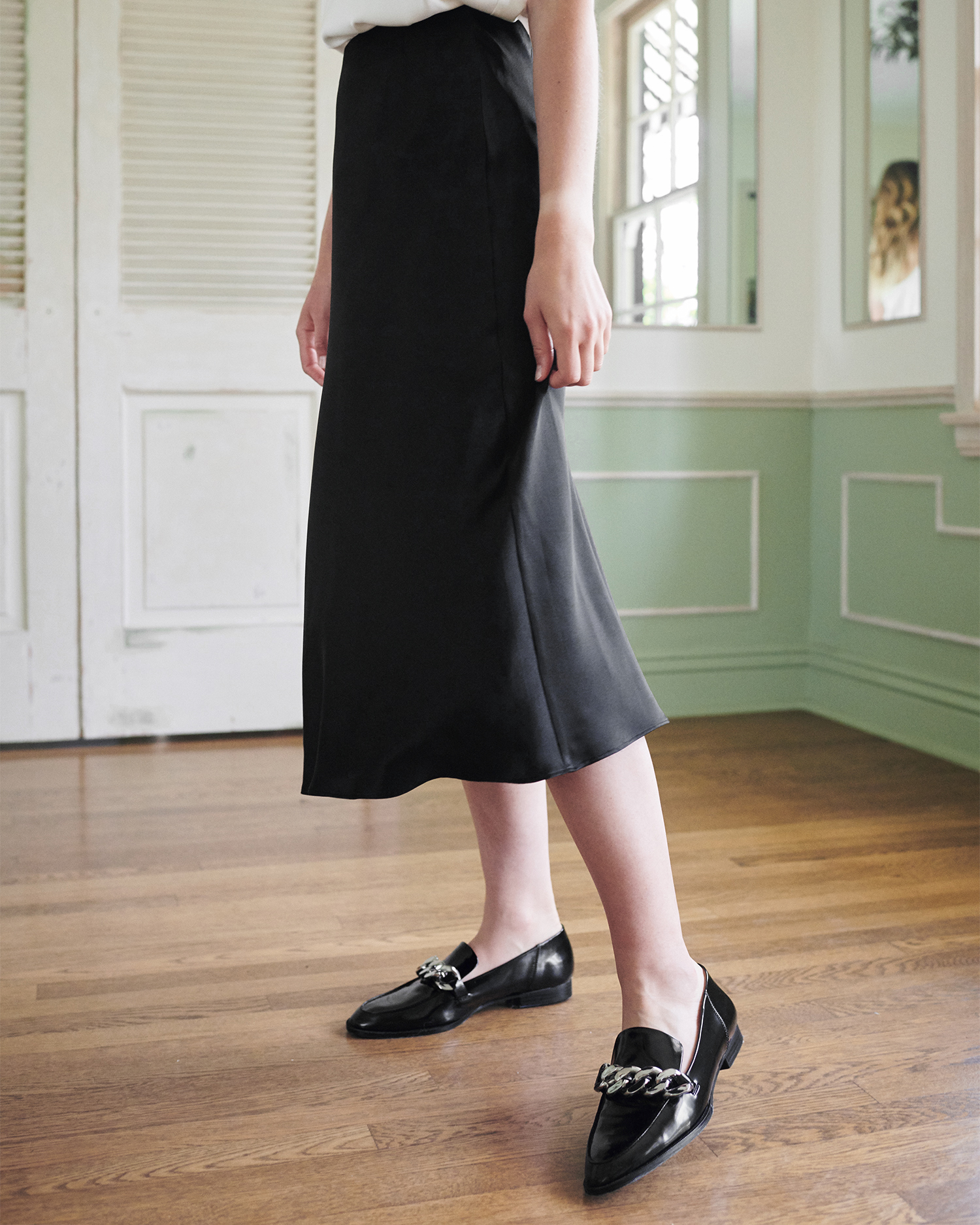 forest-green 100% Washable Silk Skirt — Image 78