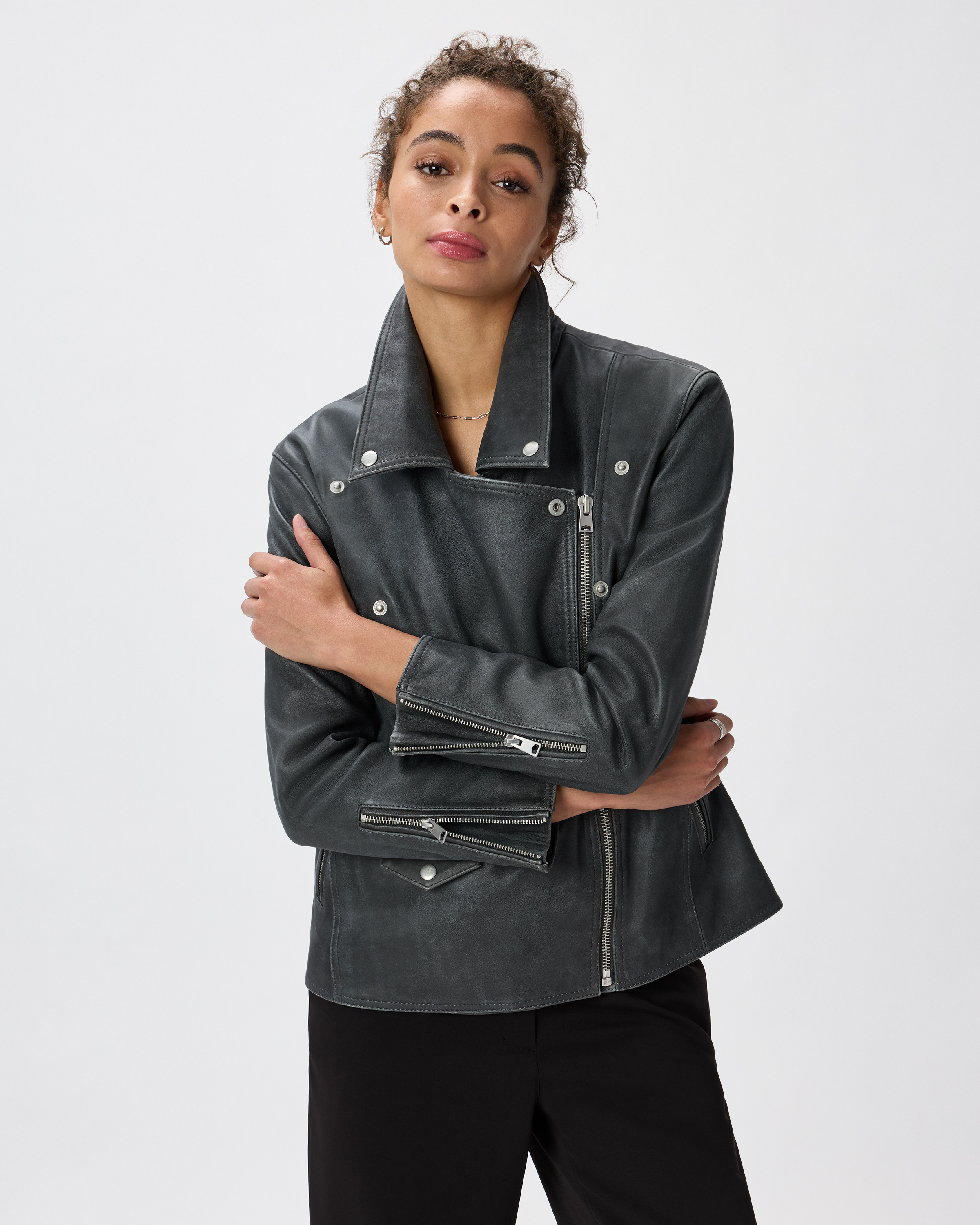 100% Leather Oversized Biker Jacket — Image 19
