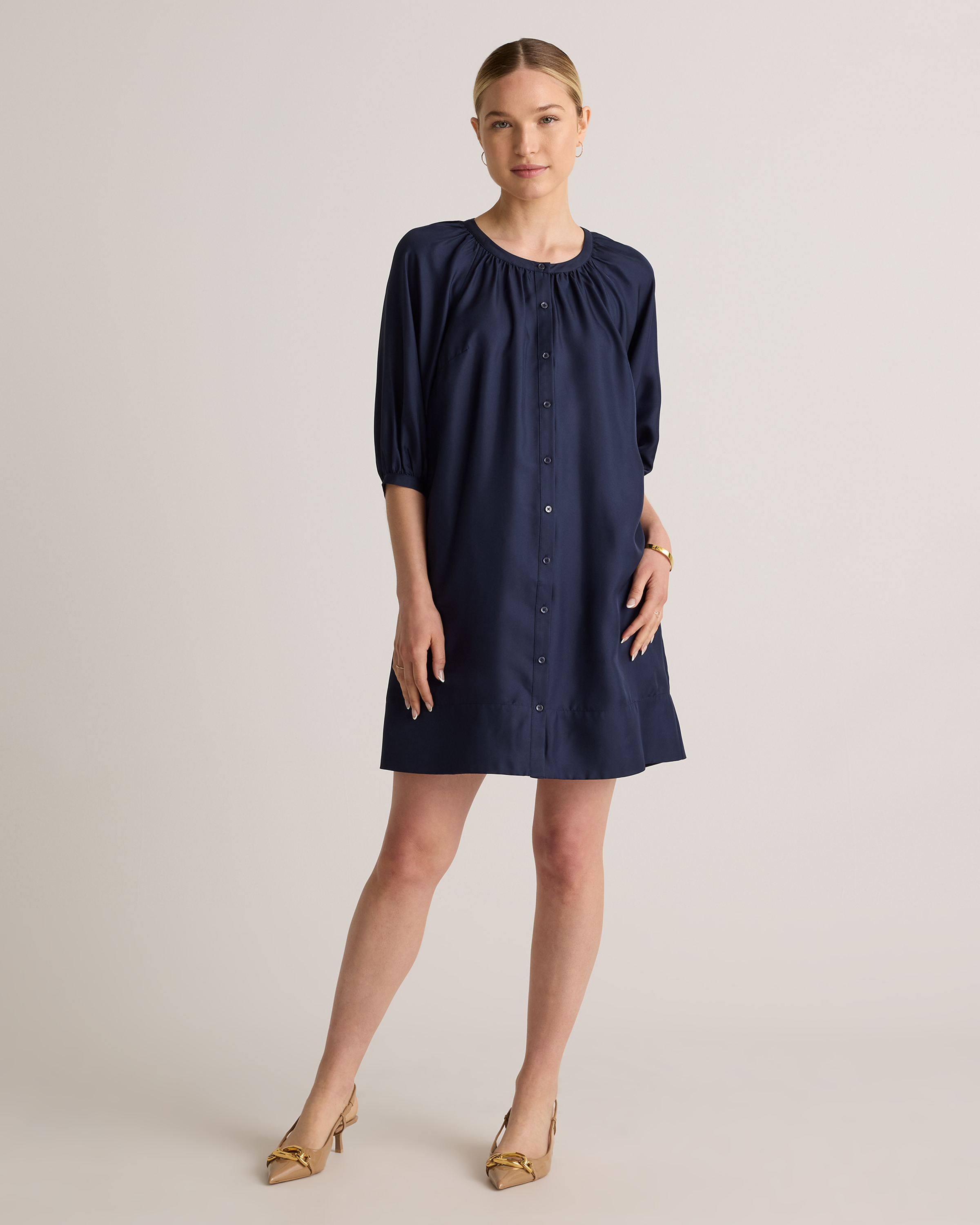 100% Silk Twill Button Front Mini Dress — Image 12