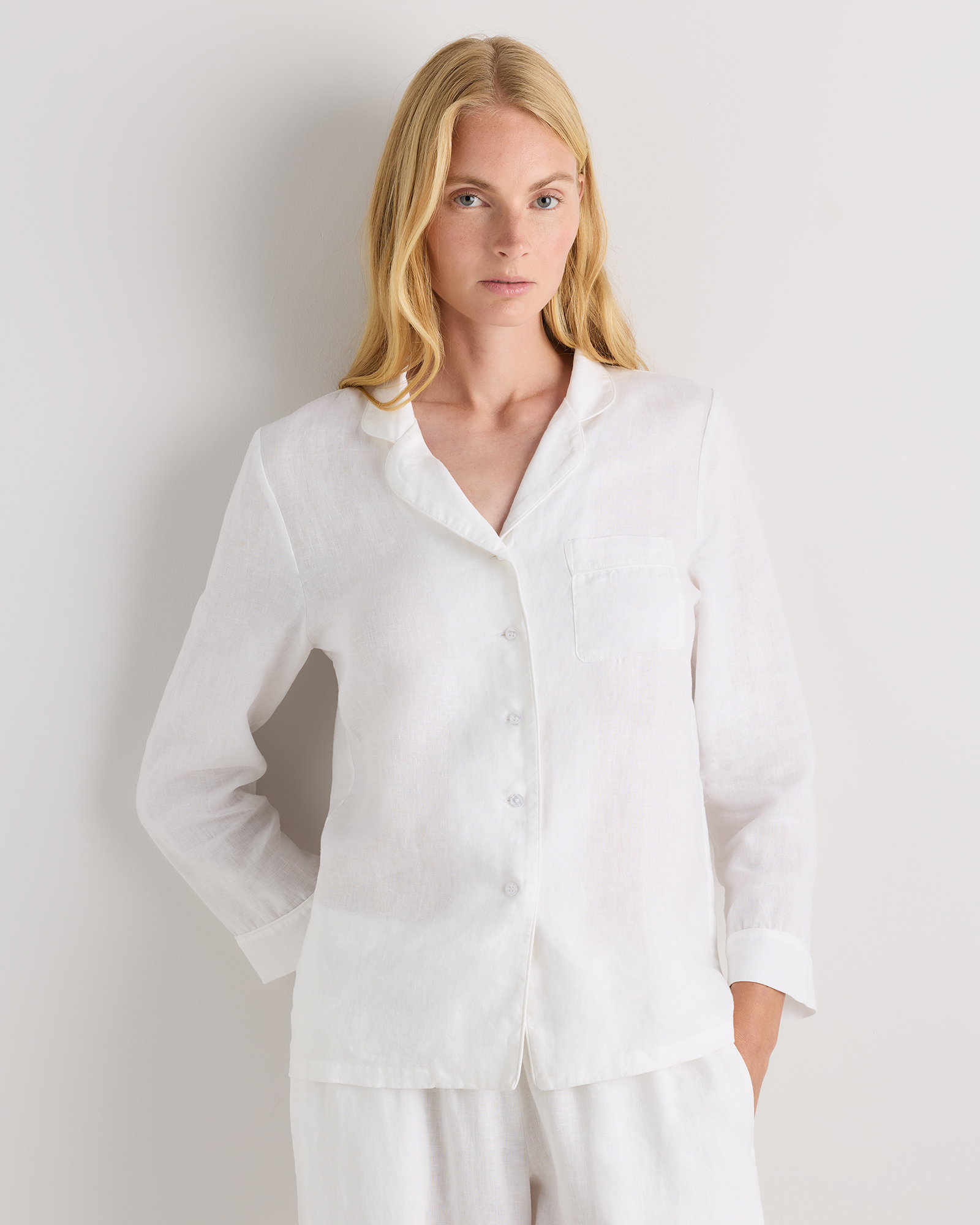 100% European Linen Long Sleeve Pajama Set with Piping — Image 35