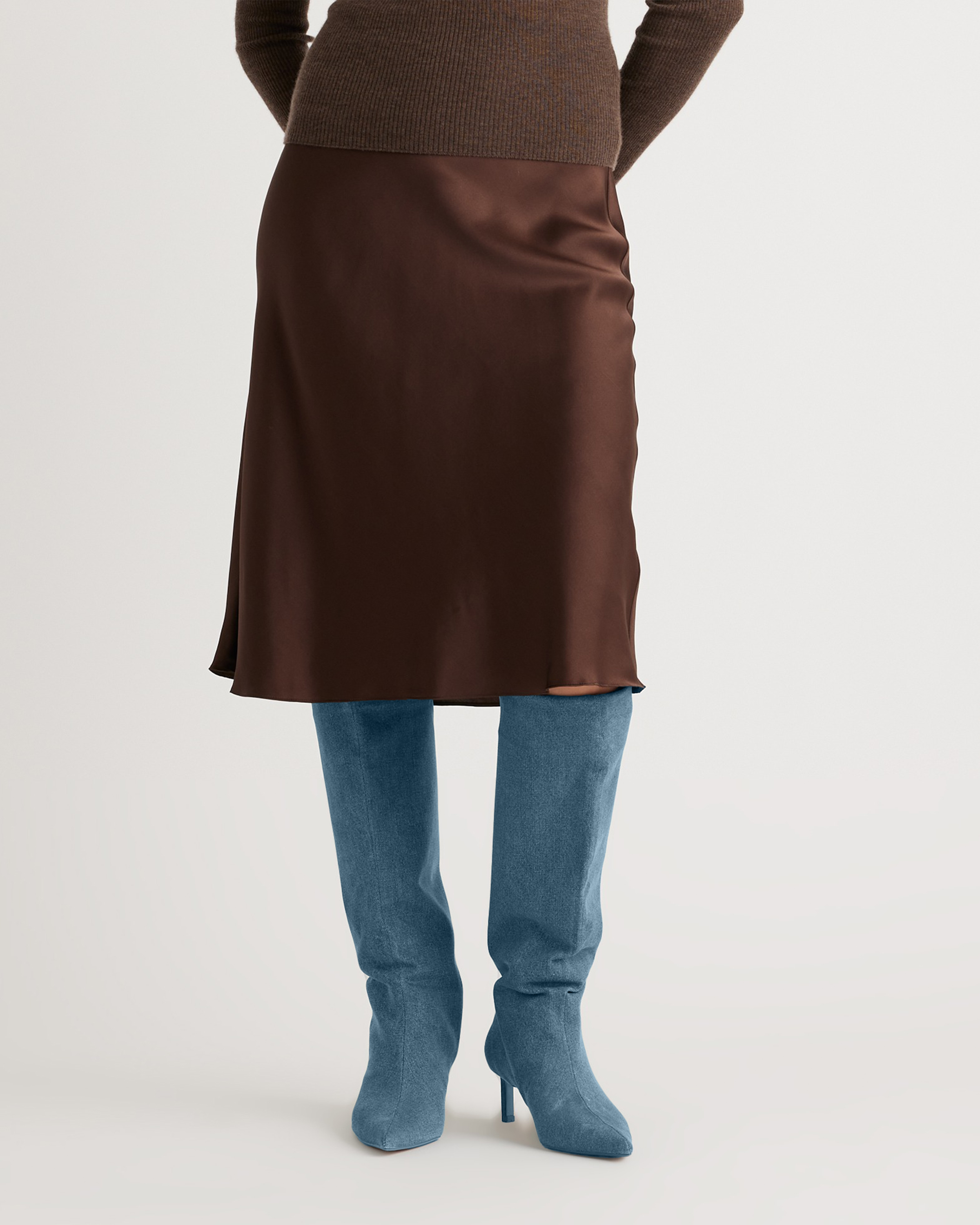 forest-green 100% Washable Silk Skirt — Image 86