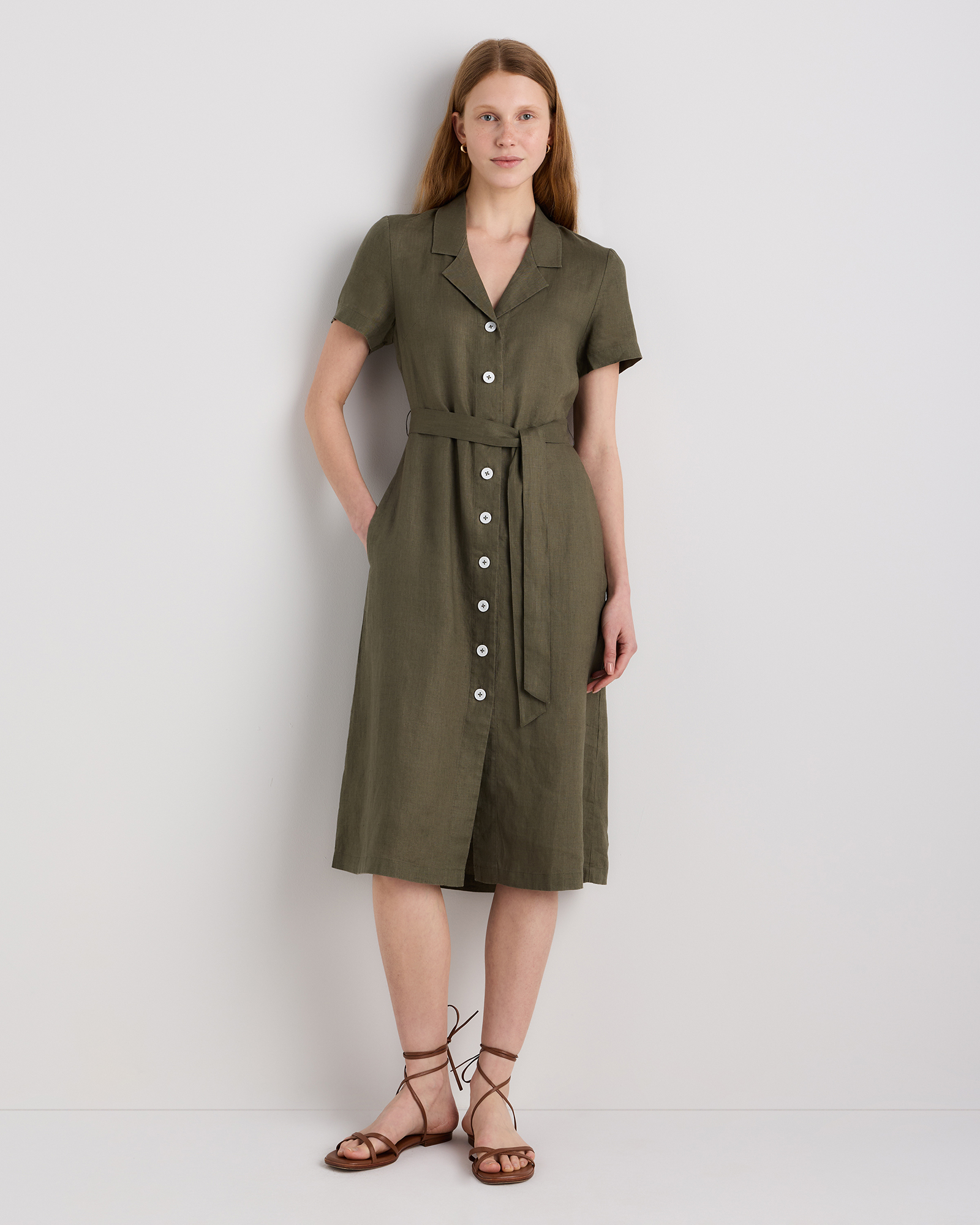 100% European Linen Button Front Dress — Image 64