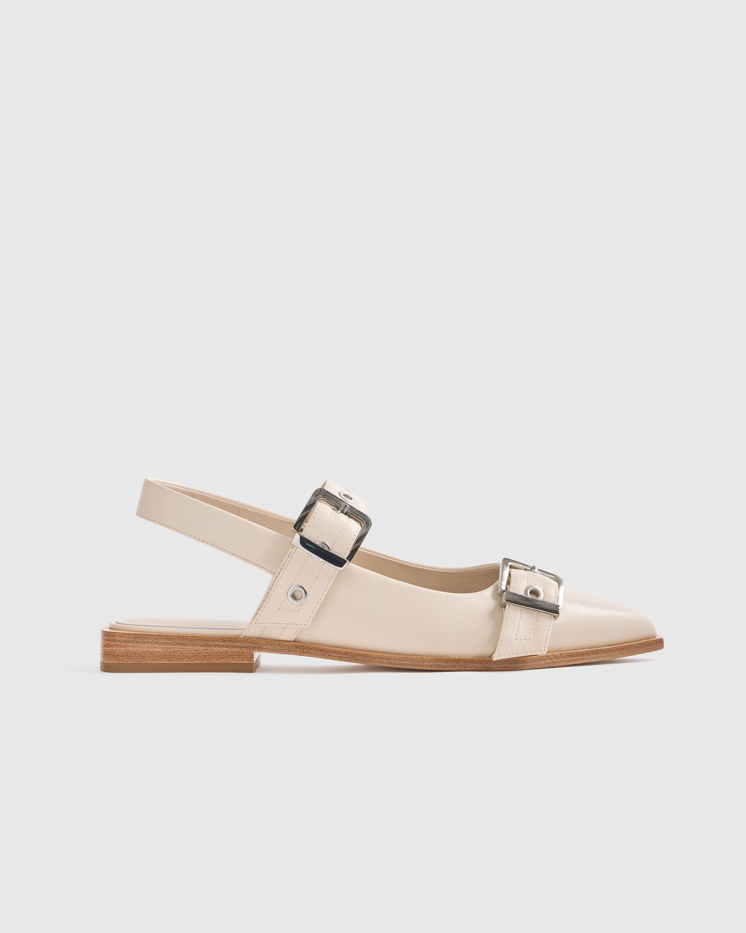 Italian Leather Bold Buckle Slingback Flat — Image 15