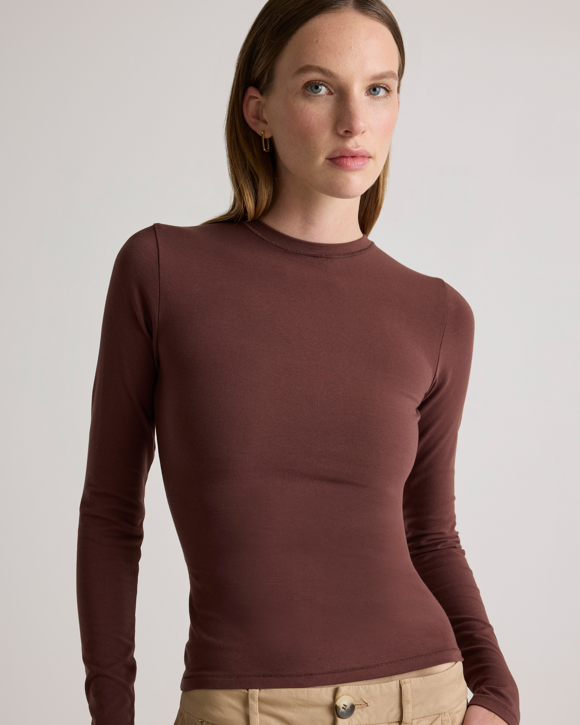 Stretch Cotton Jersey Fitted Long Sleeve T-Shirt — Image 4