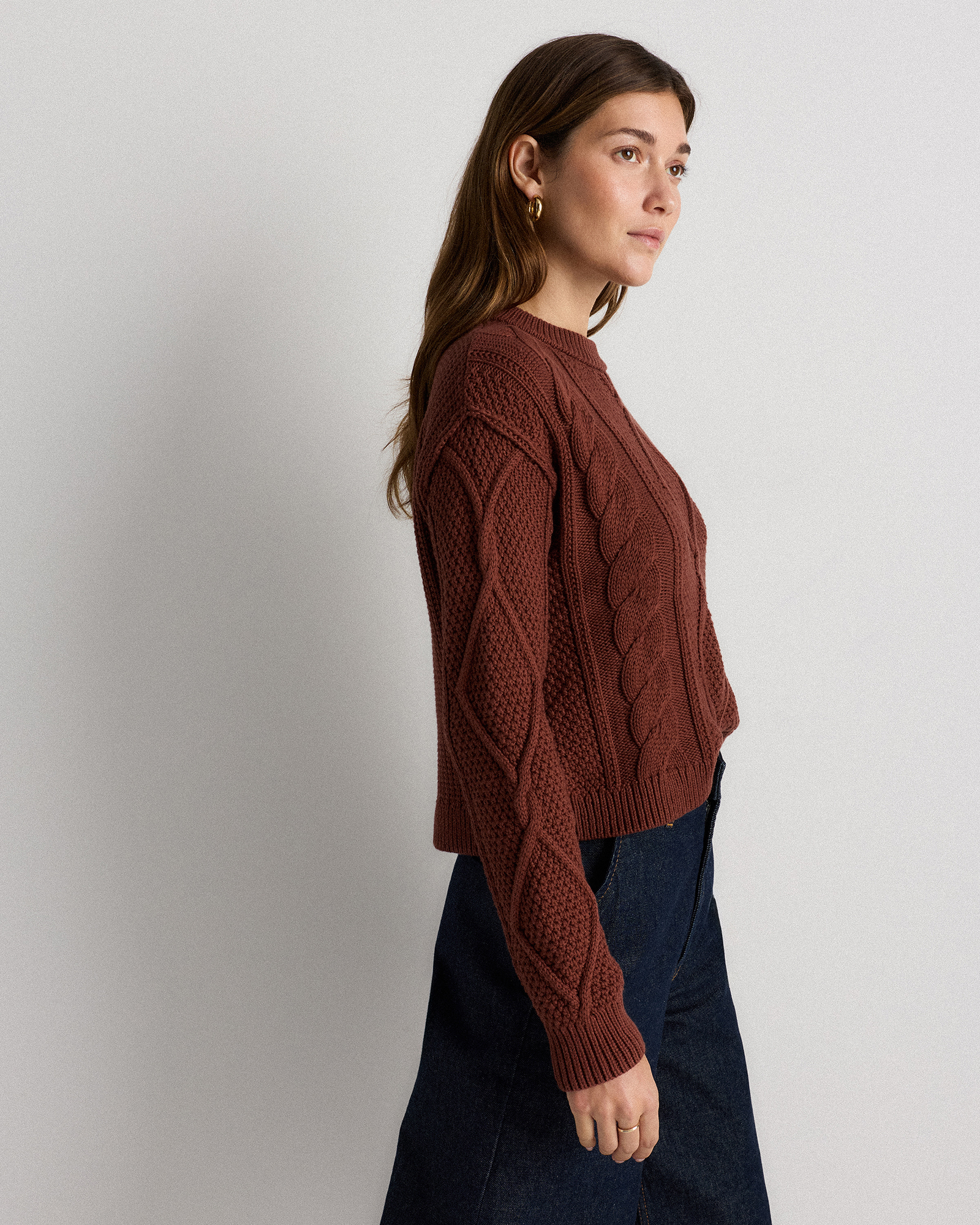 100% Organic Cotton Cropped Cable Crew Sweater — Image 17