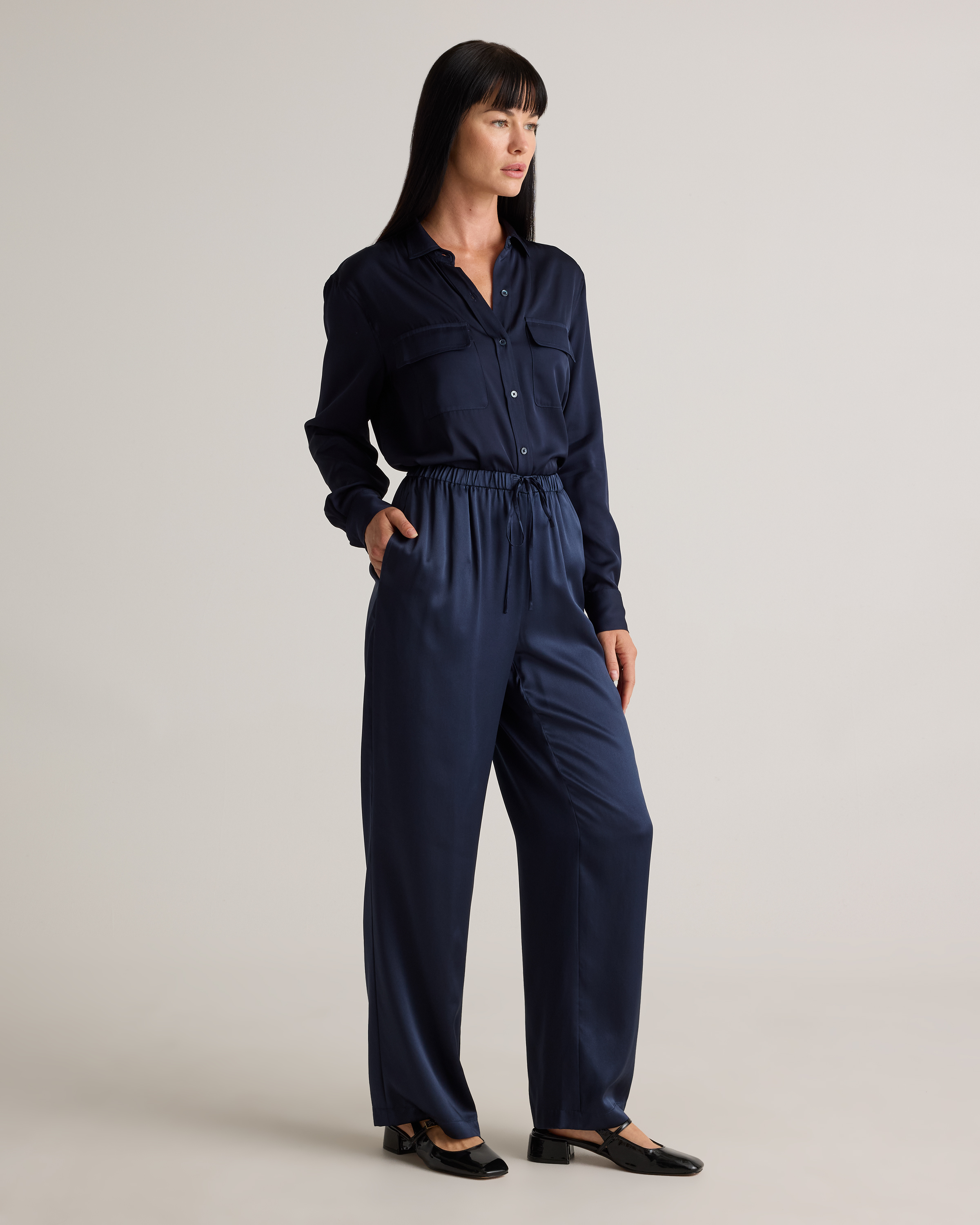 100% Washable Silk Drawstring Wide Leg Pants — Image 50
