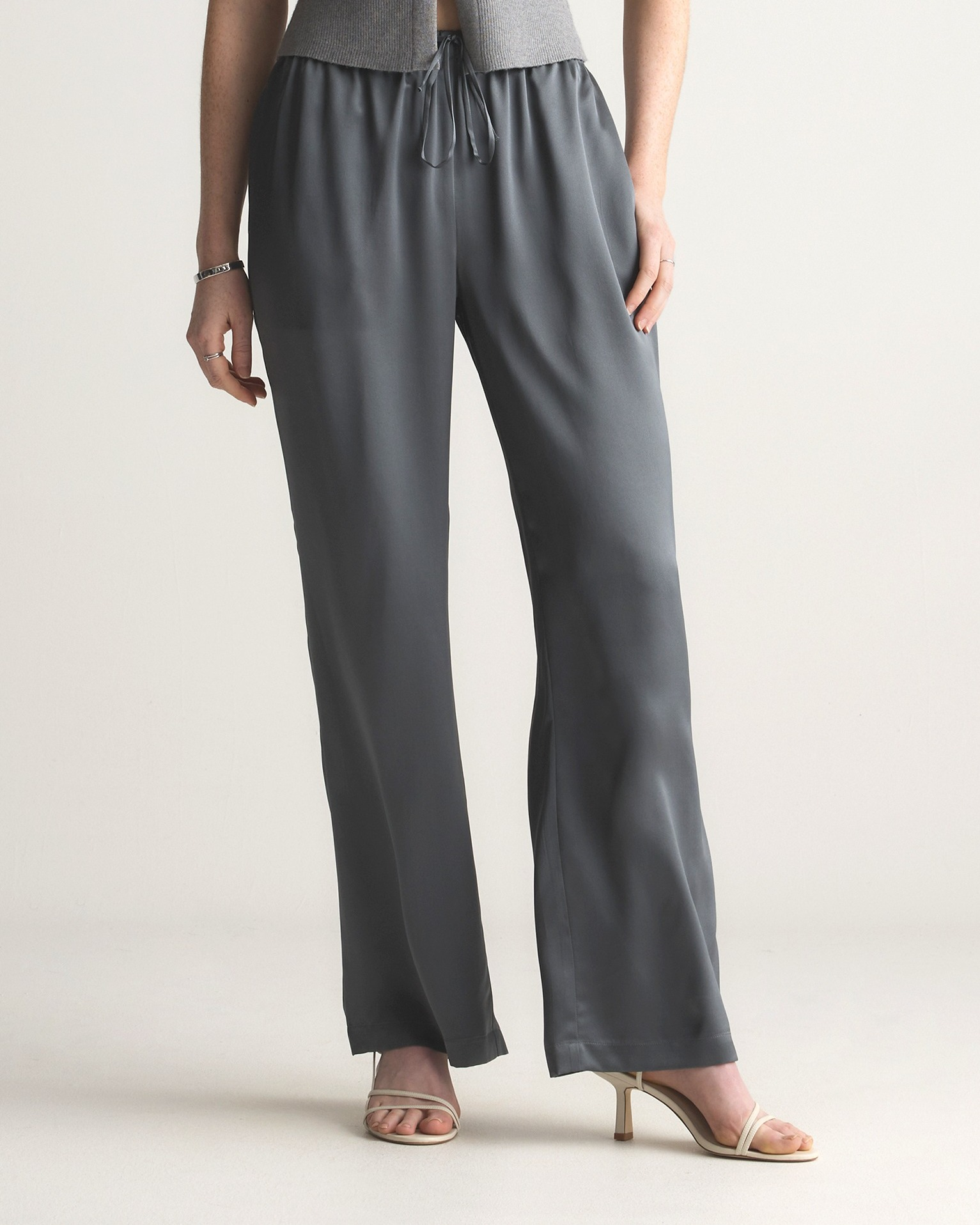 100% Washable Silk Drawstring Wide Leg Pants — Image 63