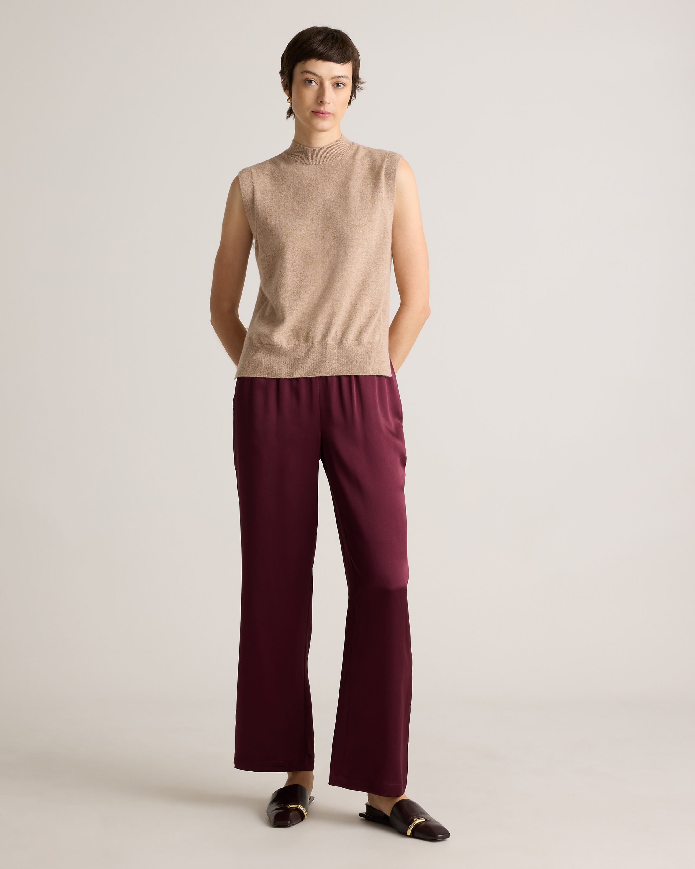 100% Washable Silk Drawstring Wide Leg Pants — Image 60