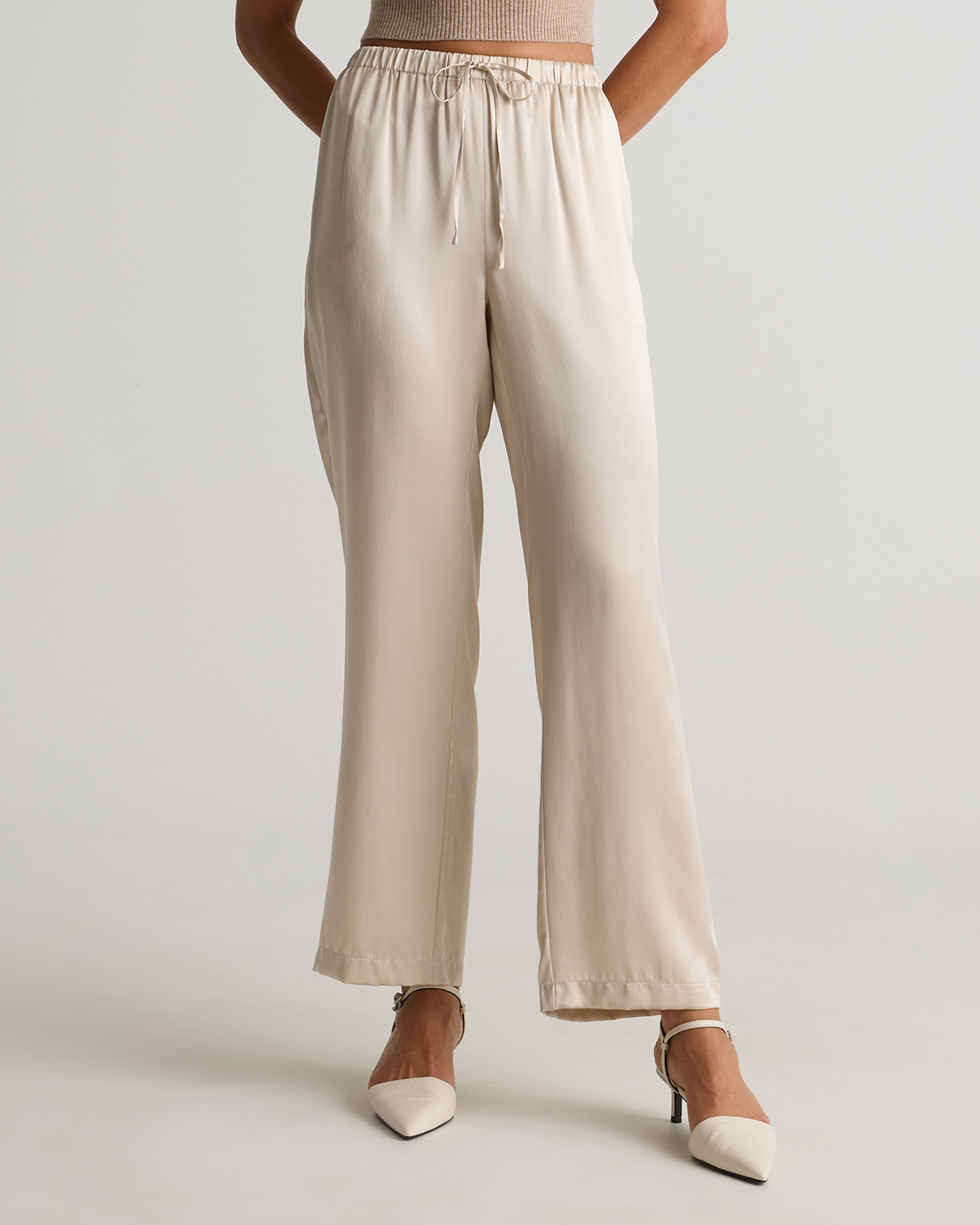 100% Washable Silk Drawstring Wide Leg Pants — Image 44