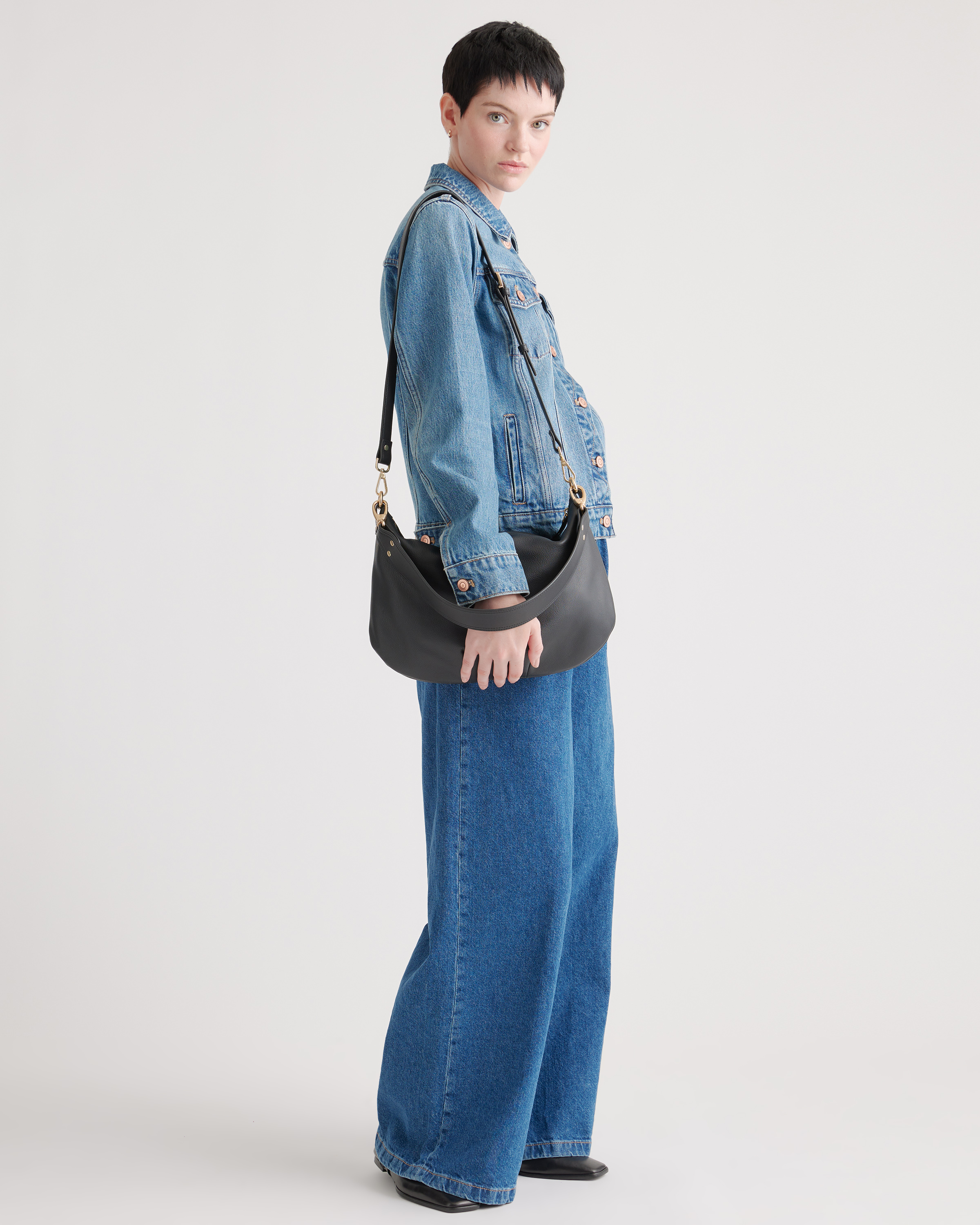 Italian Leather Convertible Crescent Shoulder Bag — Image 9