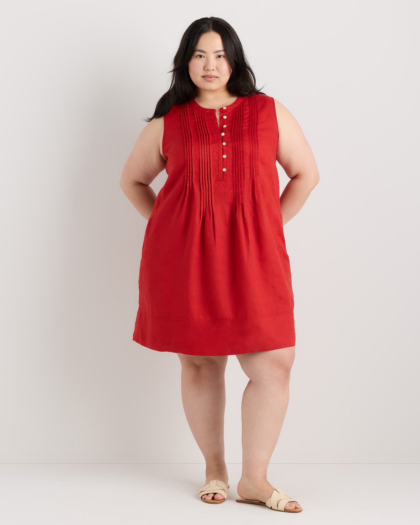 100% European Linen Sleeveless Swing Dress — Image 42