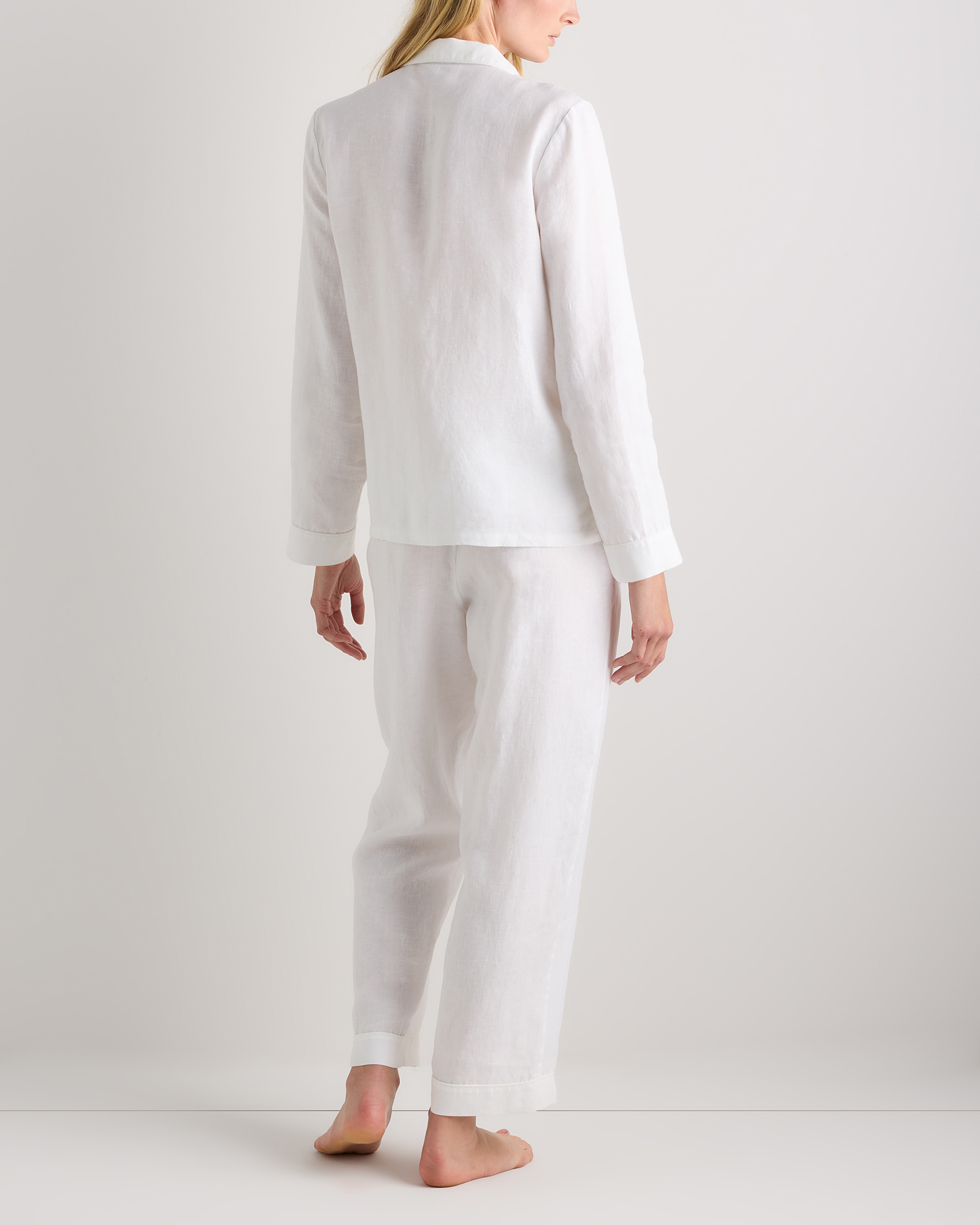 100% European Linen Long Sleeve Pajama Set with Piping — Image 45
