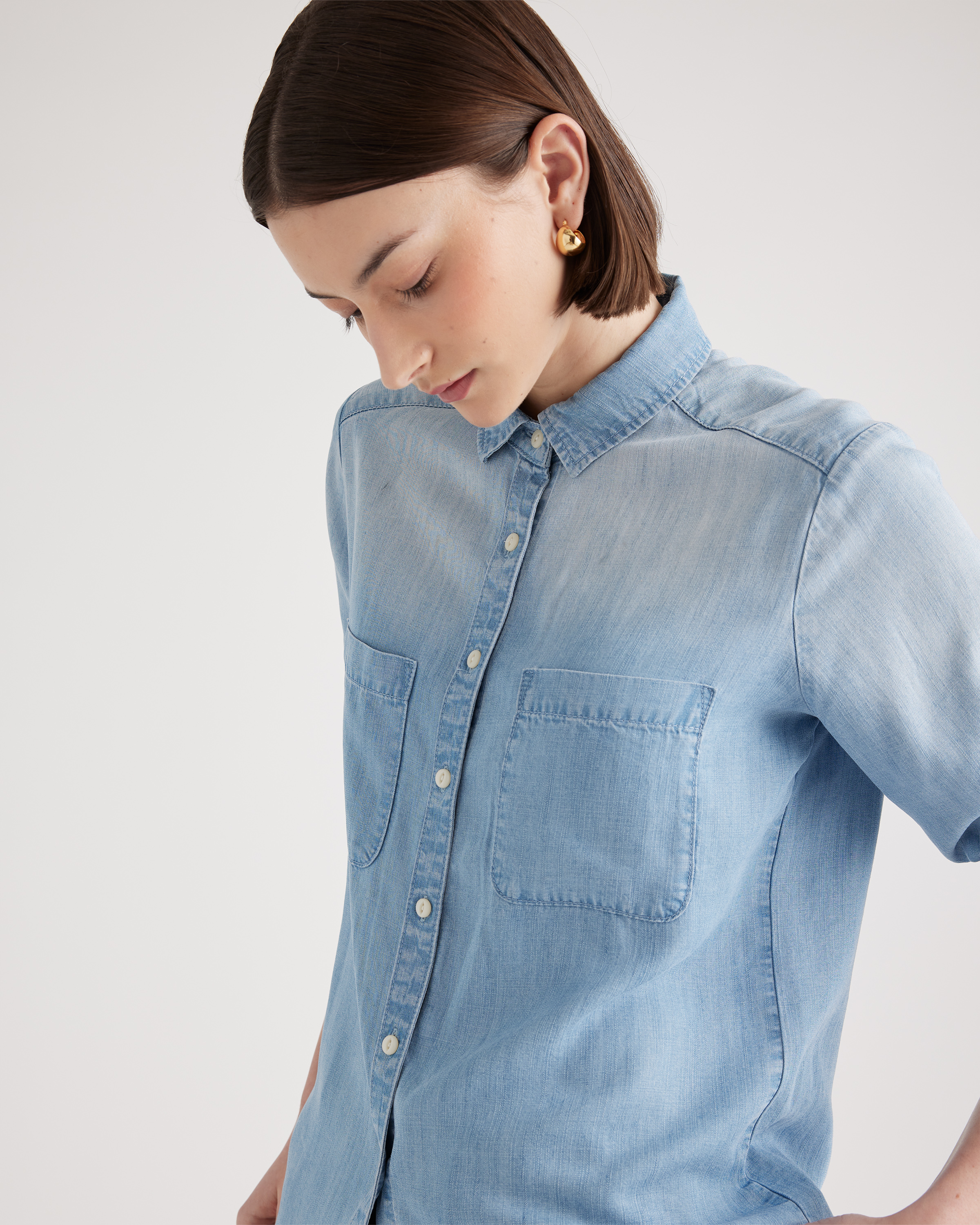 Chambray Tencel Long Sleeve Shirt — Image 3