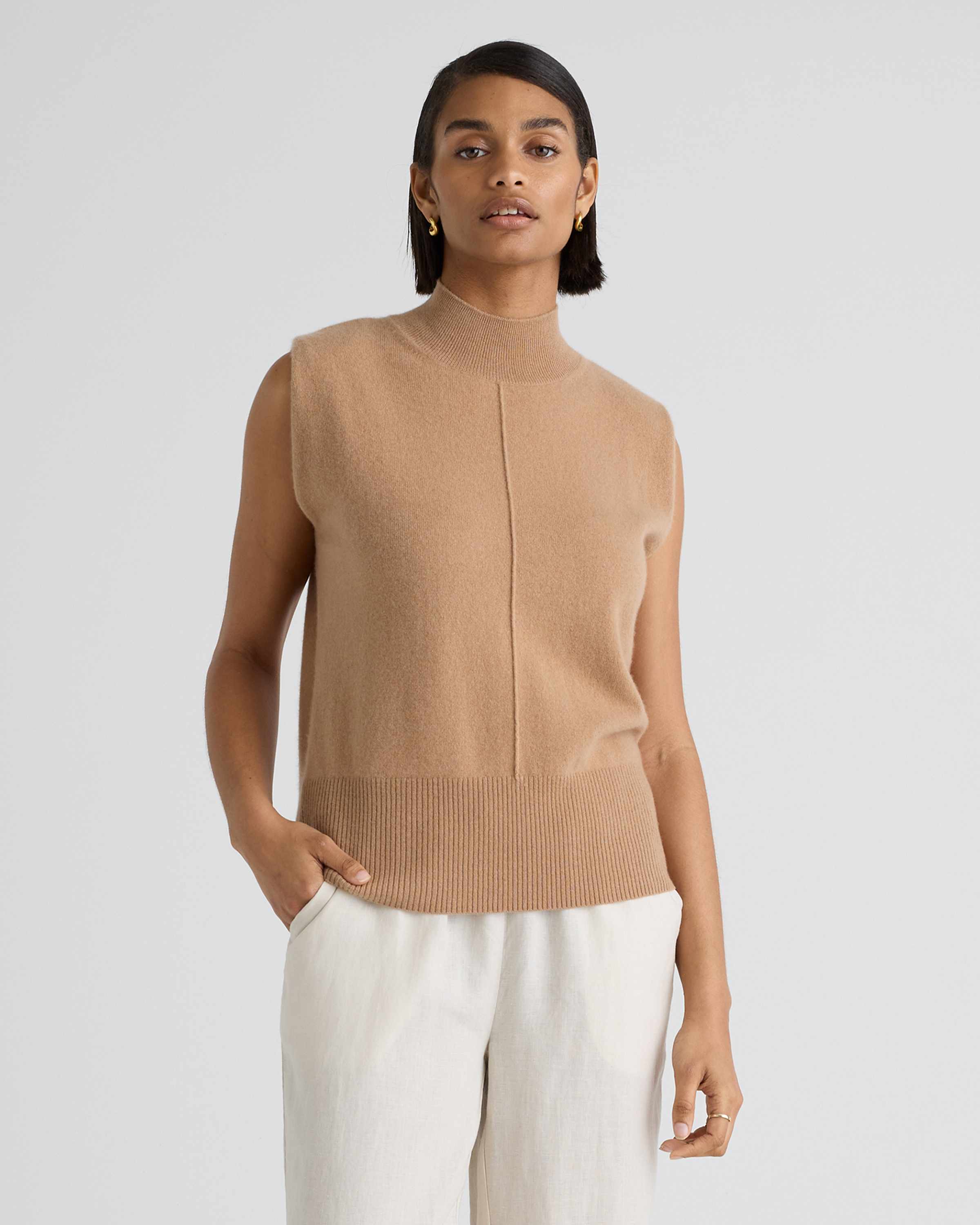 Mongolian Cashmere Padded-Shoulder Sweater Tank — Image 13
