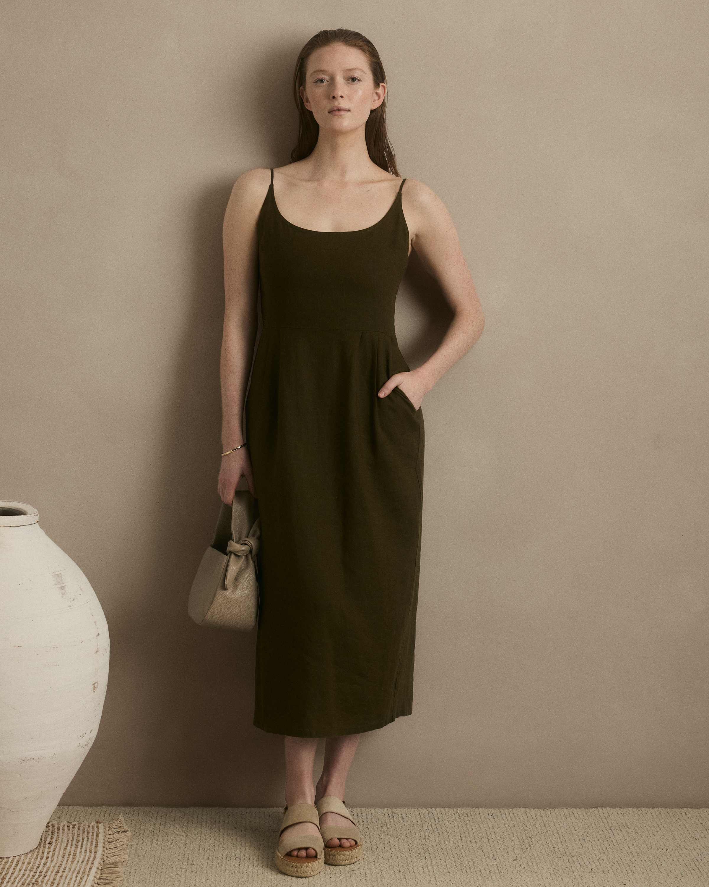 100% European Linen Scoop Neck Midi Dress — Image 9