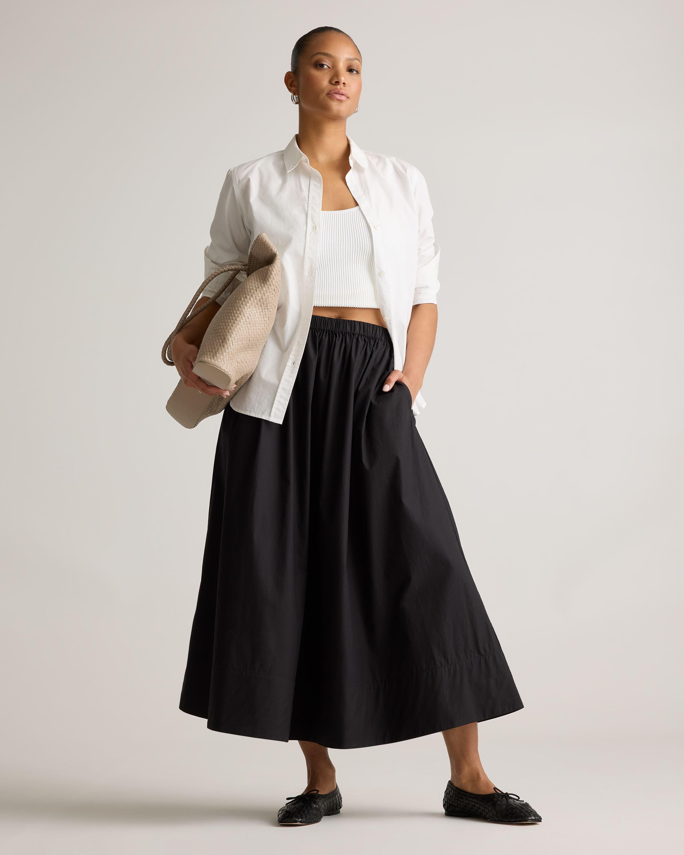100% Organic Cotton Poplin A-line Maxi Skirt — Image 20
