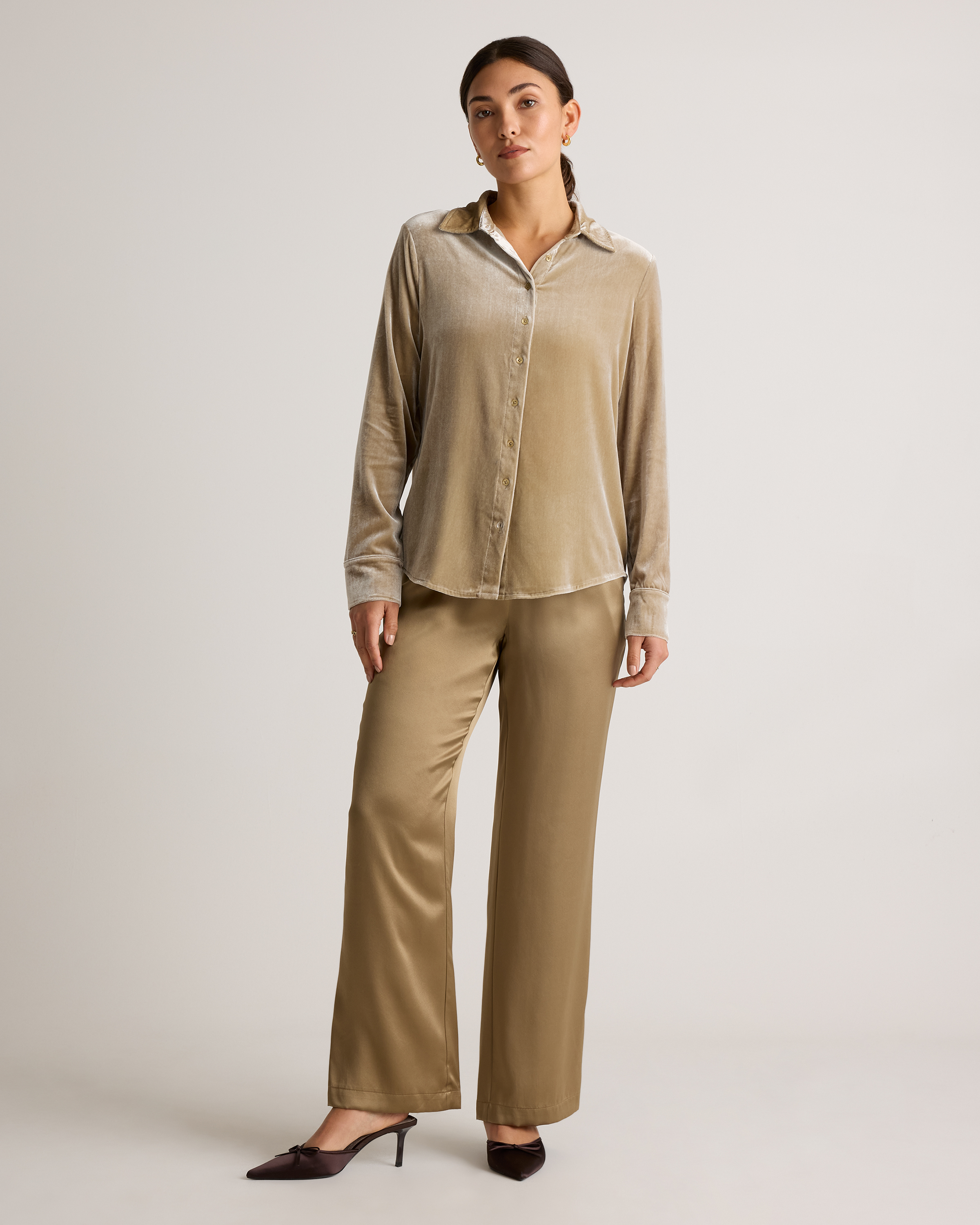 Stretch Silk Velvet Long Sleeve Shirt — Image 15