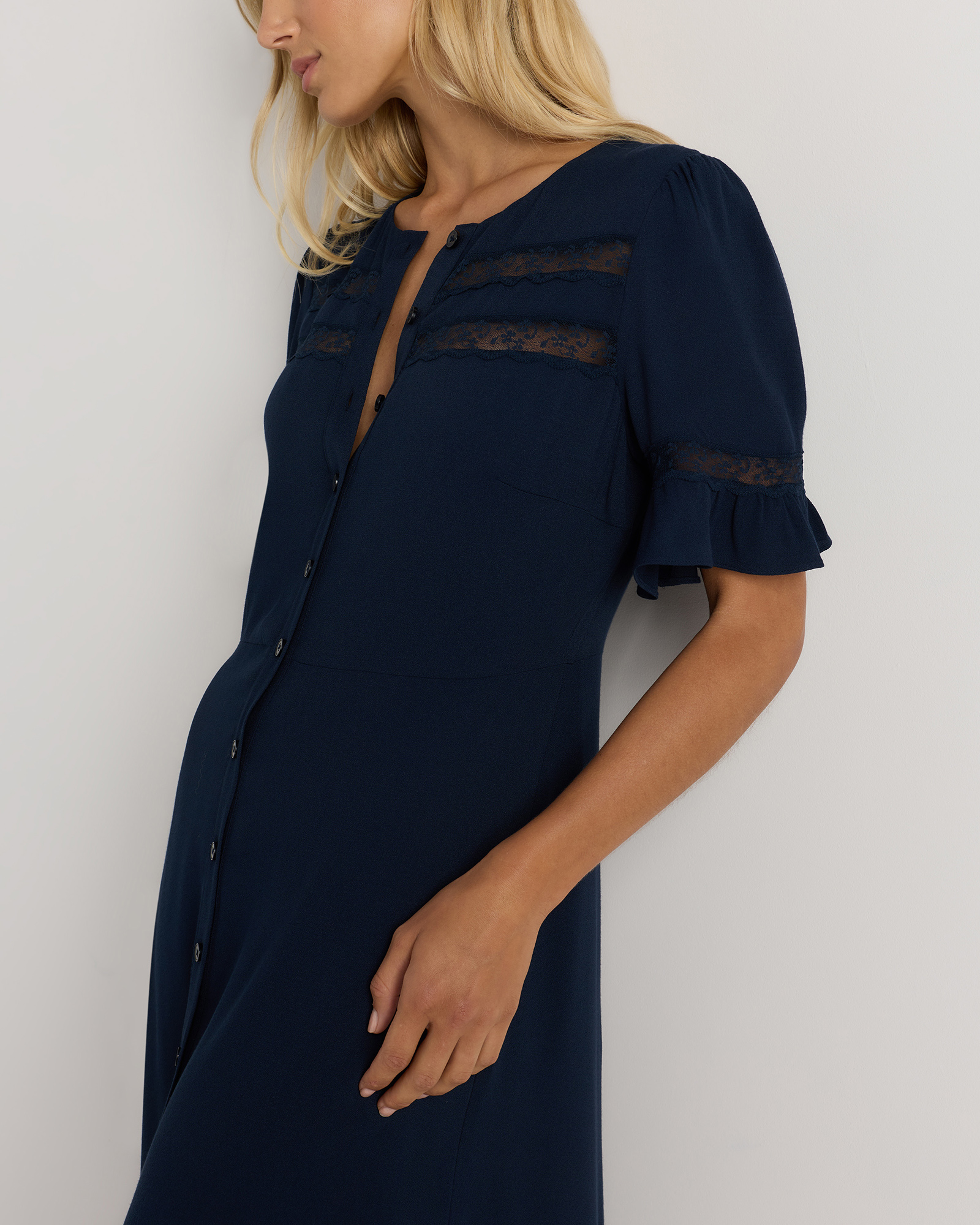 Lightweight Crepe Lace Inset Midi Dress — Image 16