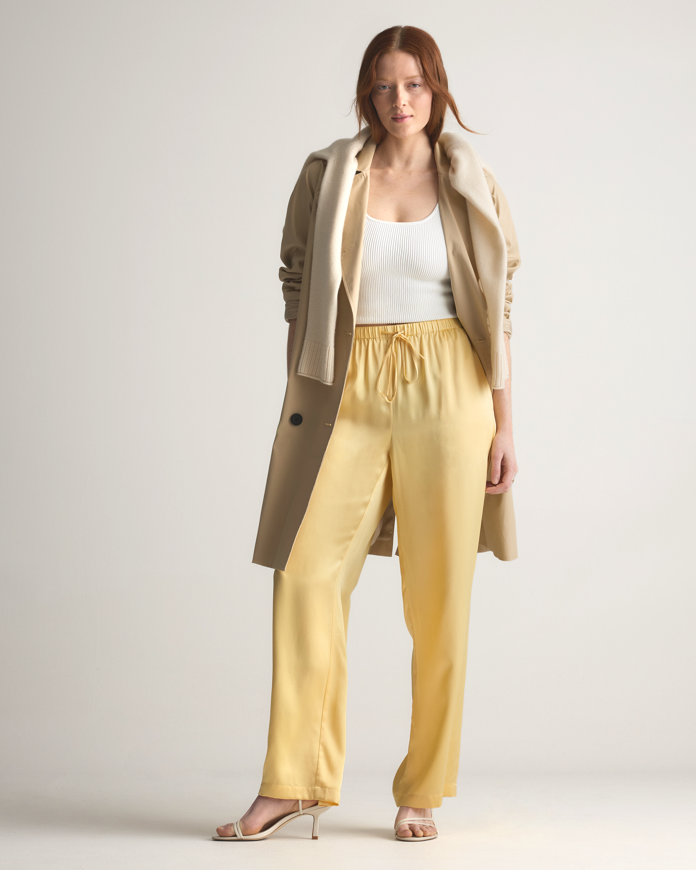 100% Washable Silk Drawstring Wide Leg Pants — Image 24