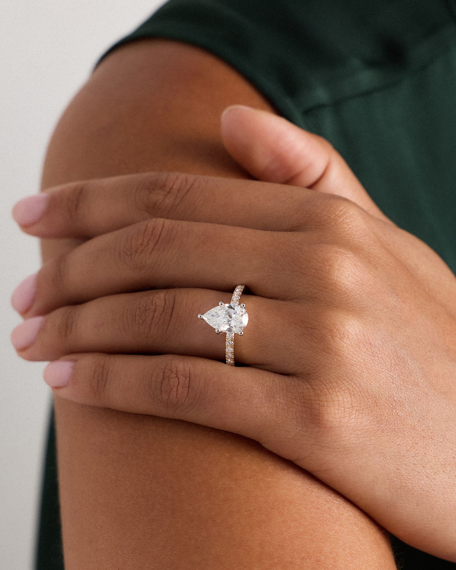Lab Grown Diamond Pear Petite Pave Engagement Ring - 2ct — Image 3