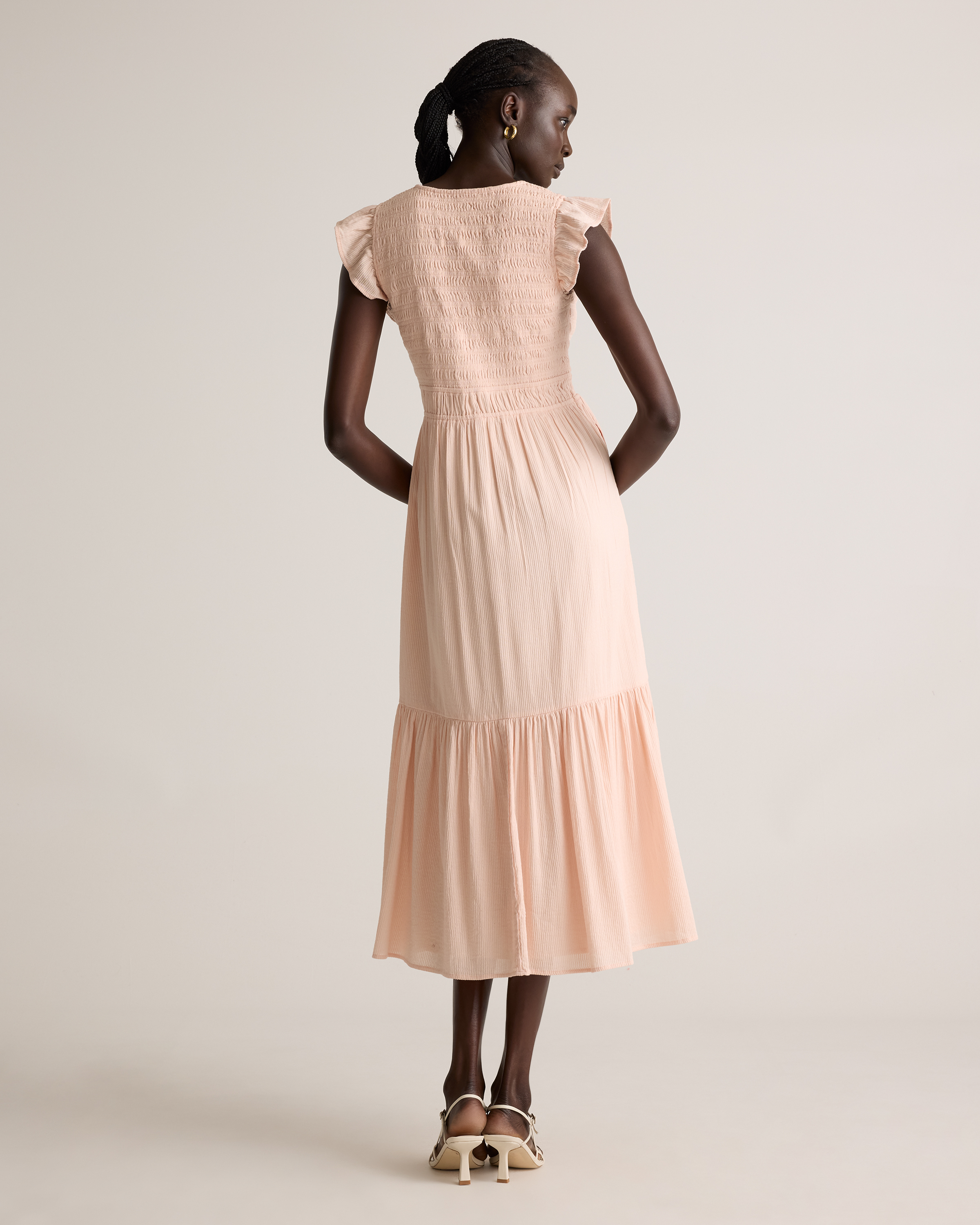 Organic Textured Cotton Smocked V-Neck Midi Dress — Image 5
