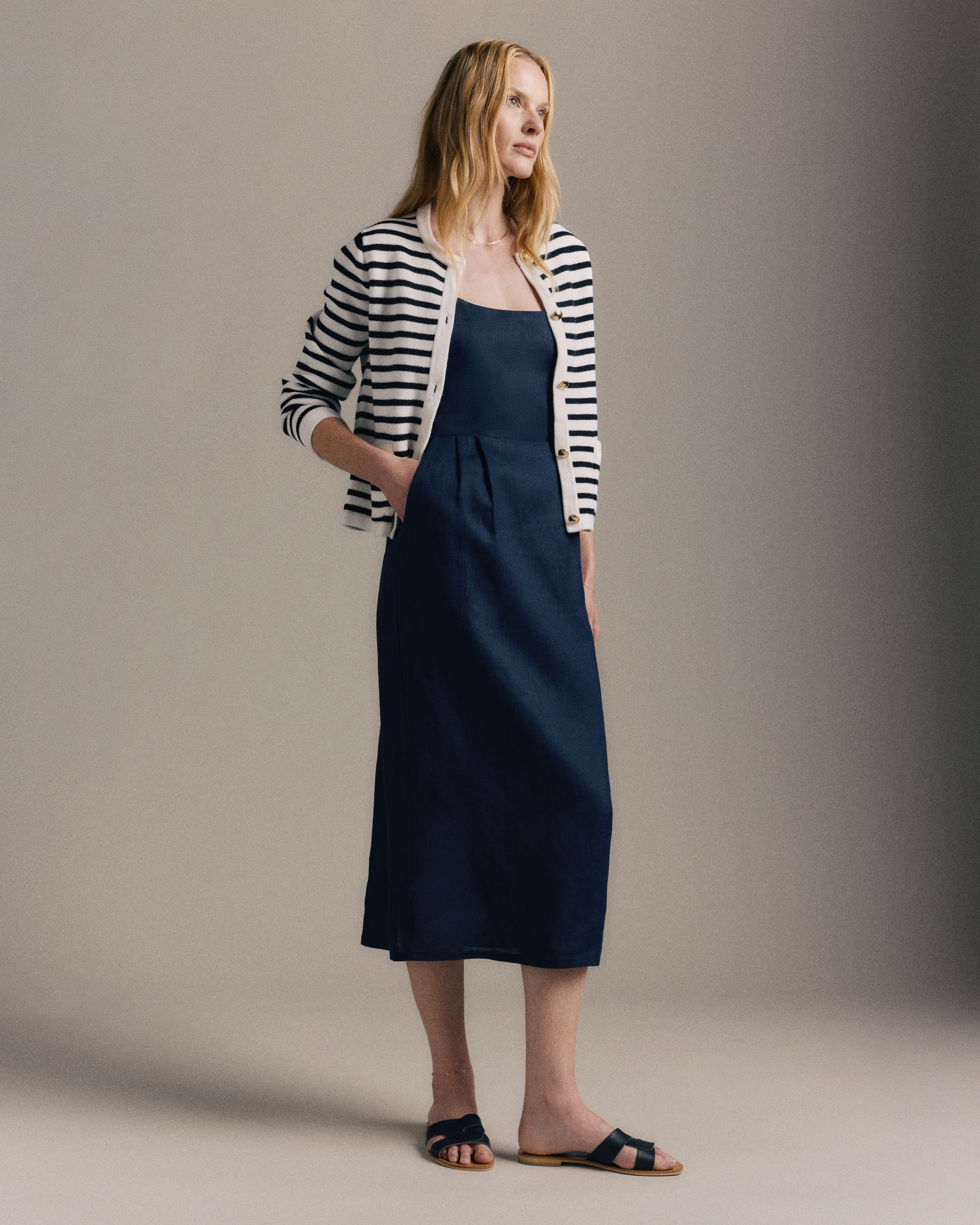 100% European Linen Scoop Neck Midi Dress — Image 3