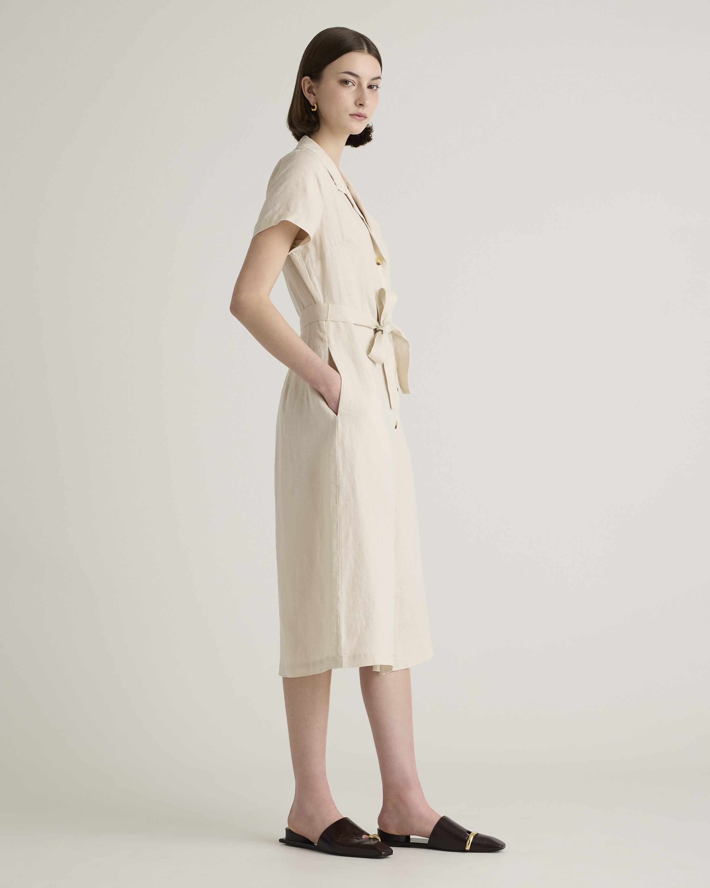 100% European Linen Button Front Dress — Image 55