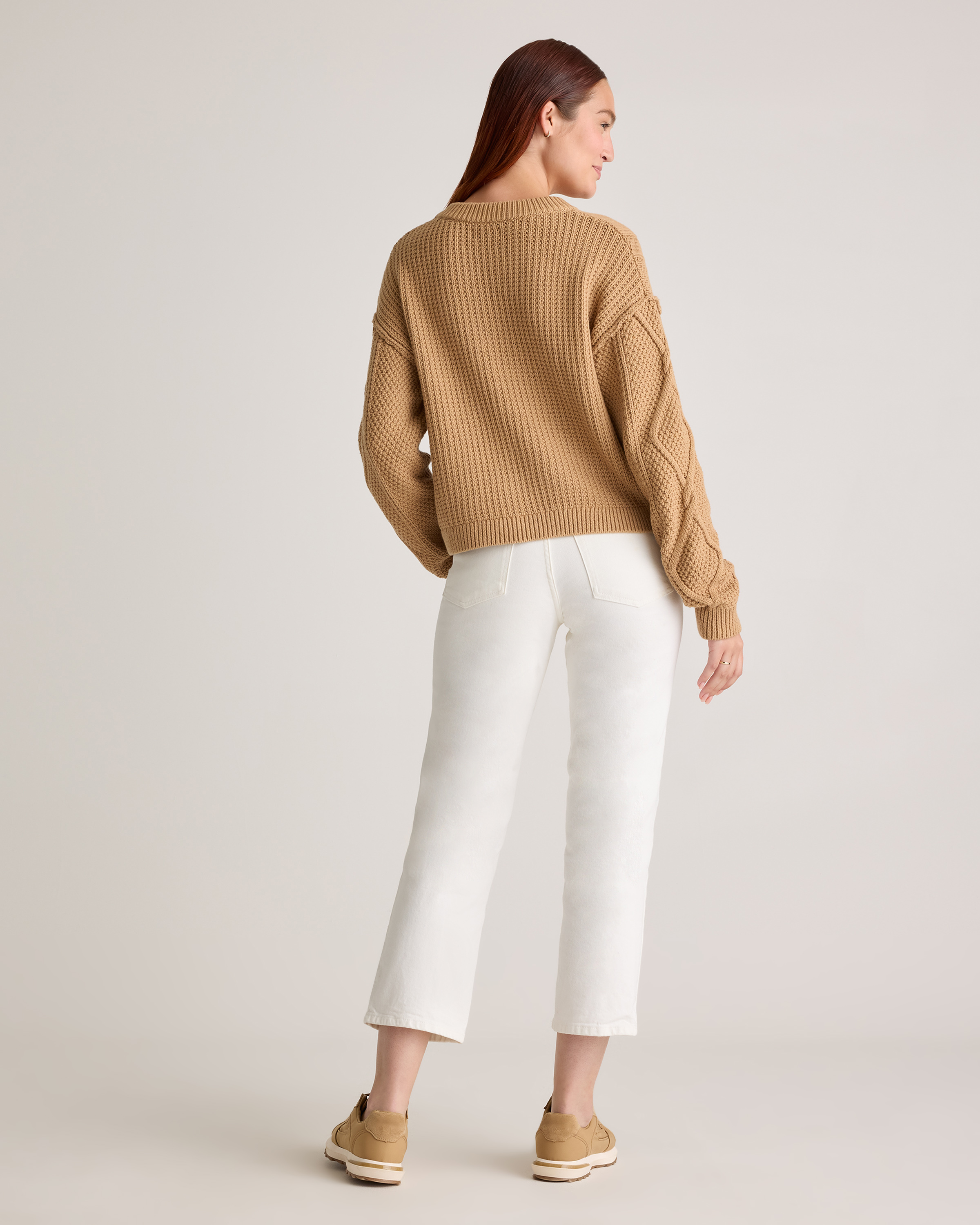 100% Organic Cotton Cropped Cable Crew Sweater — Image 28