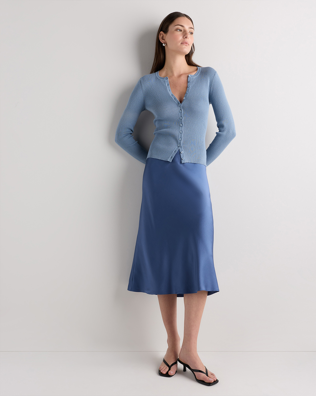 forest-green 100% Washable Silk Skirt — Image 97