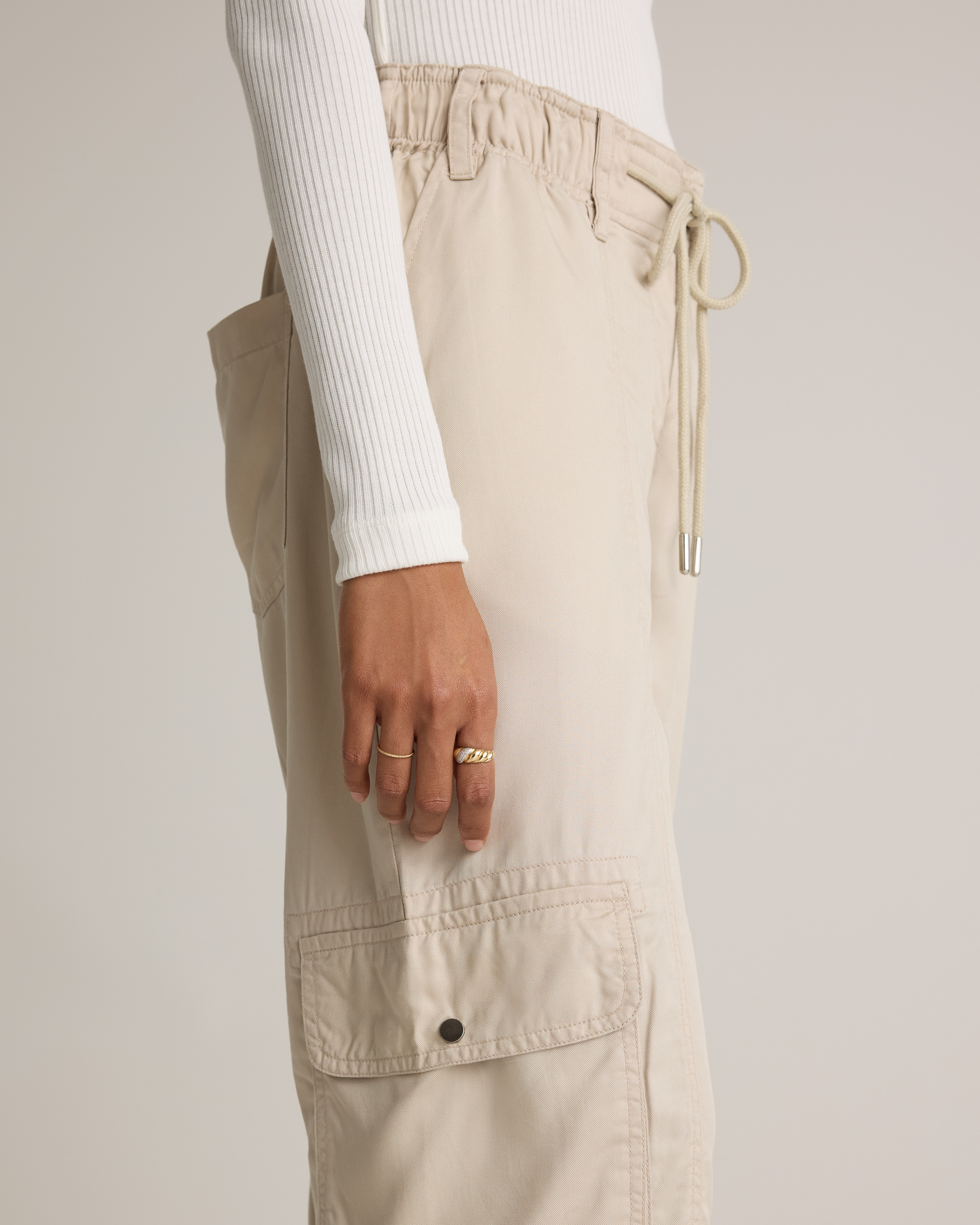 Vintage Wash Tencel Drawstring Cargo Pants — Image 4