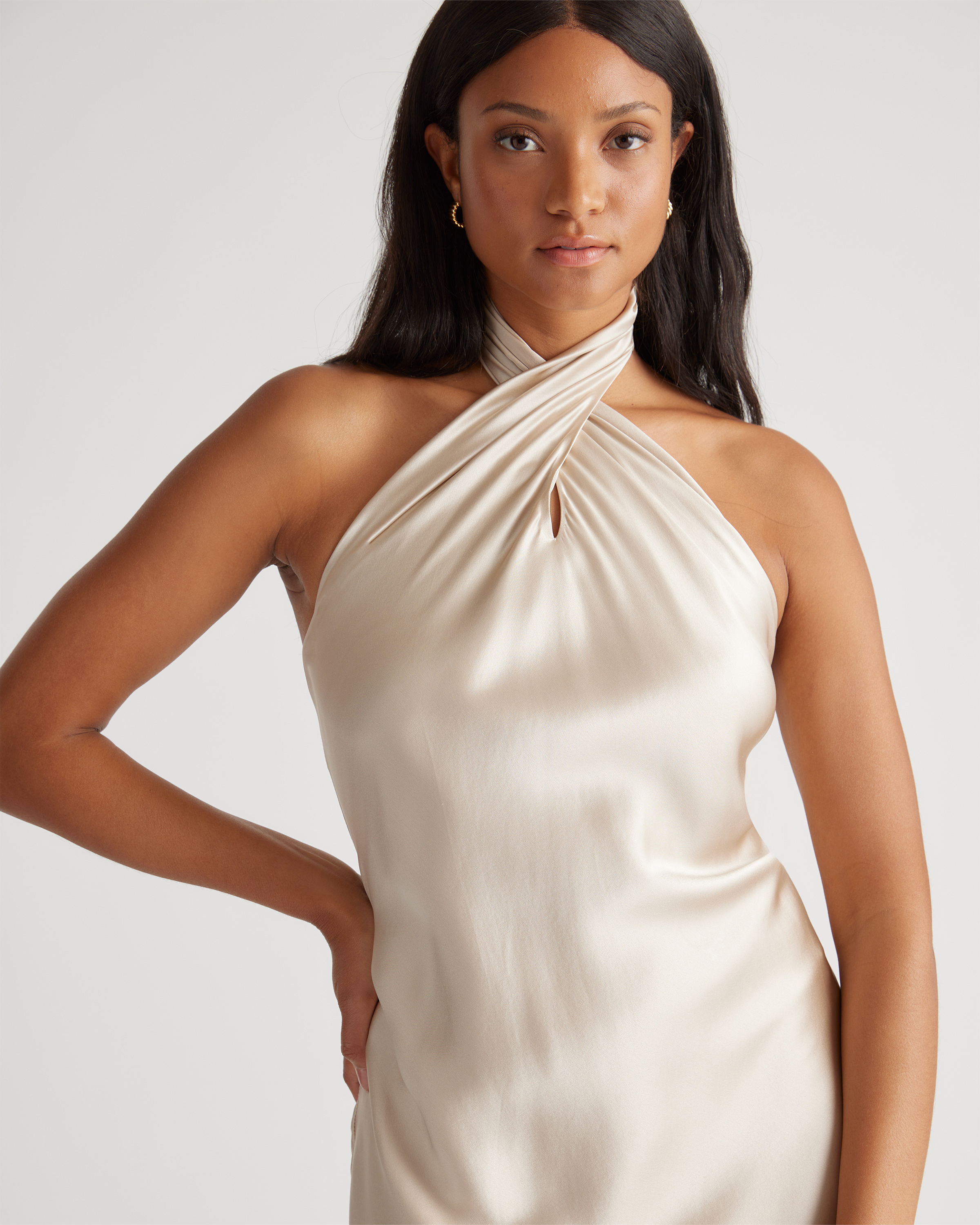 100% Washable Silk Twist Halter Midi Dress — Image 5