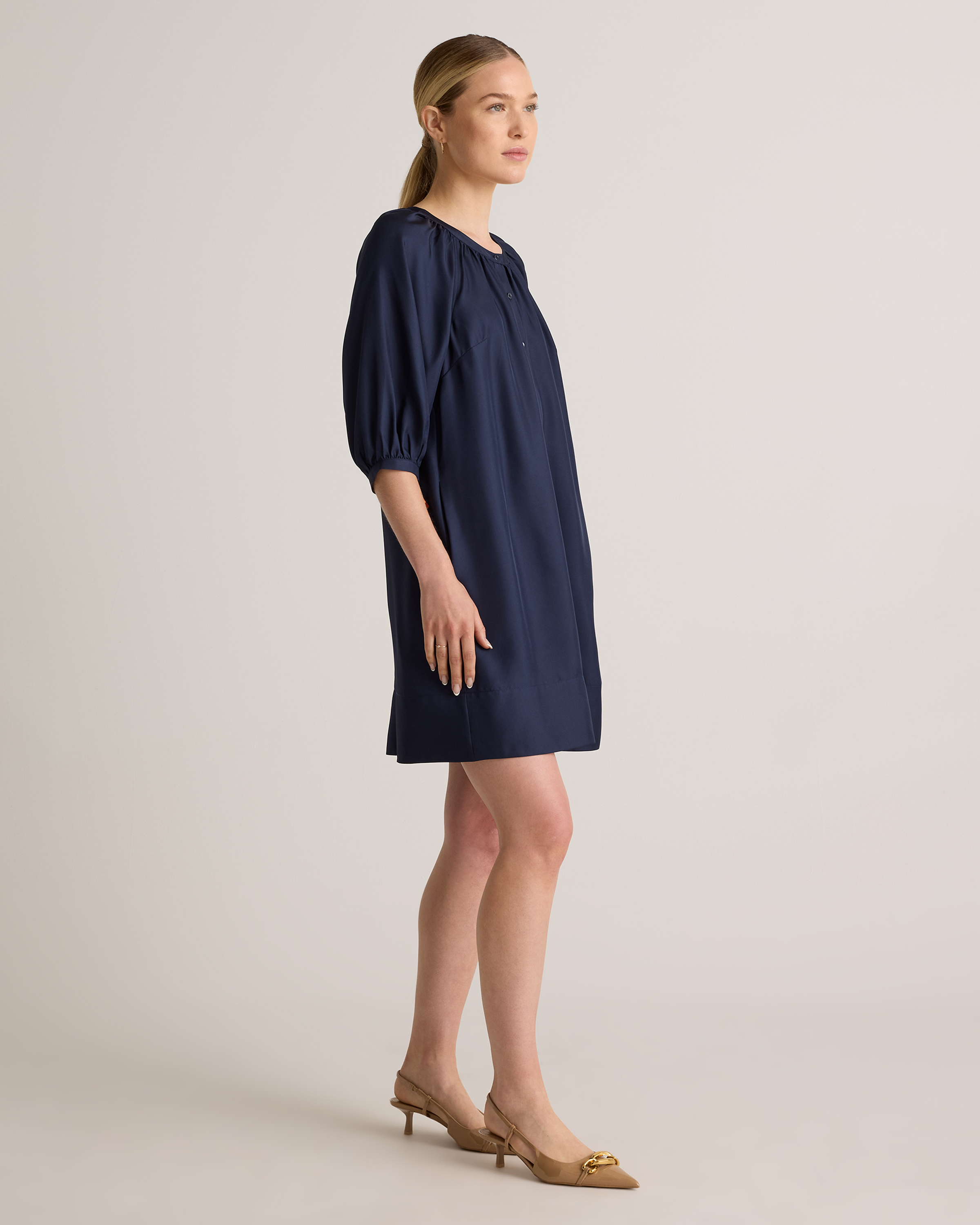 100% Silk Twill Button Front Mini Dress — Image 14