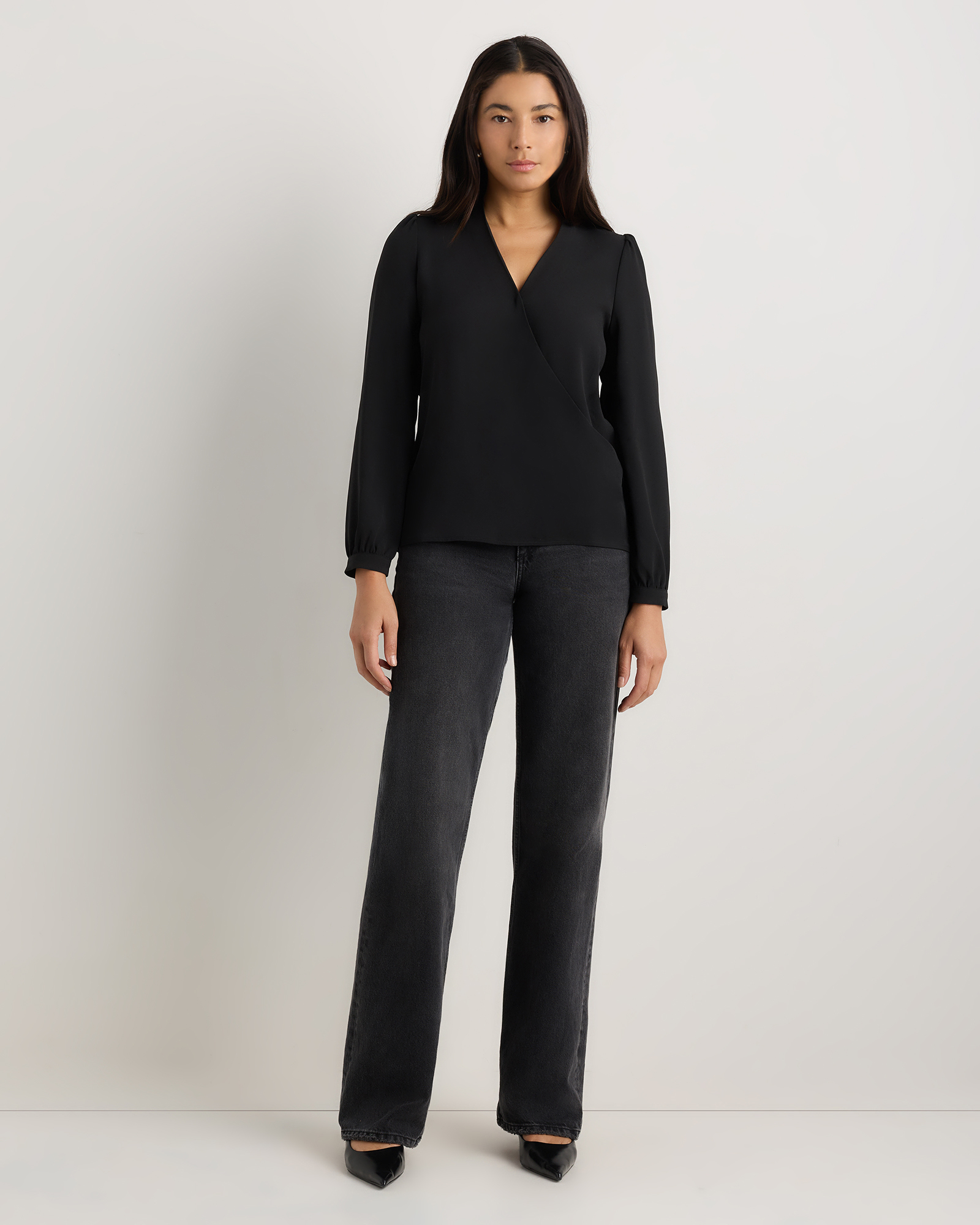Fluid Crepe Surplice Long Sleeve Blouse — Image 12