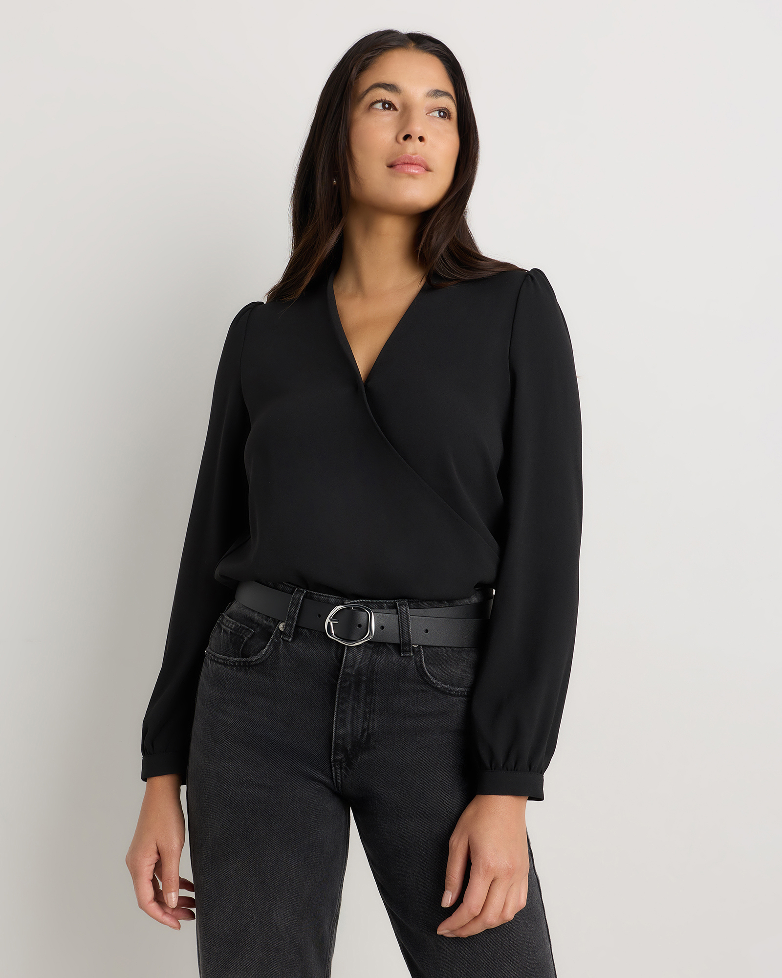 Fluid Crepe Surplice Long Sleeve Blouse — Image 10