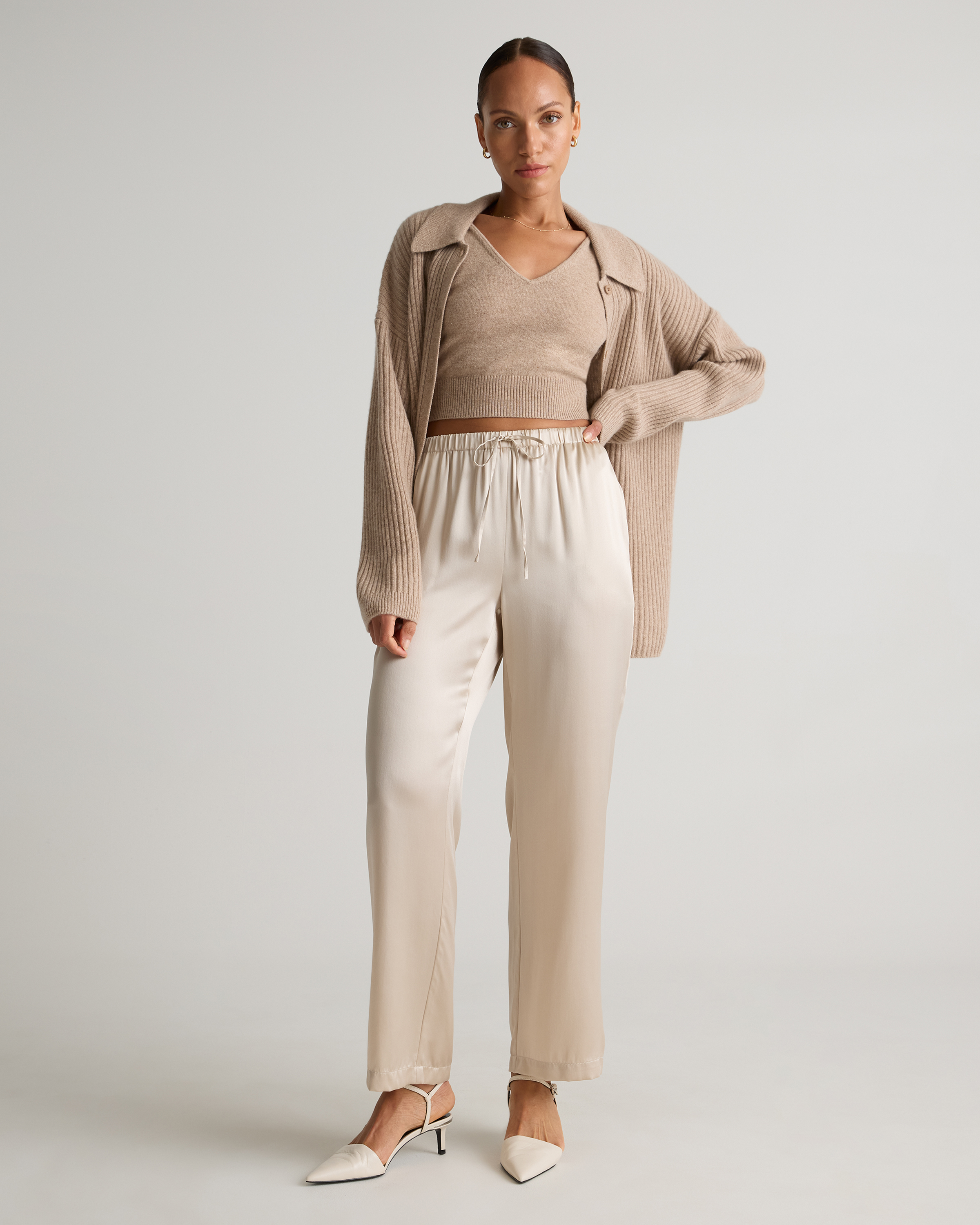 100% Washable Silk Drawstring Wide Leg Pants — Image 28