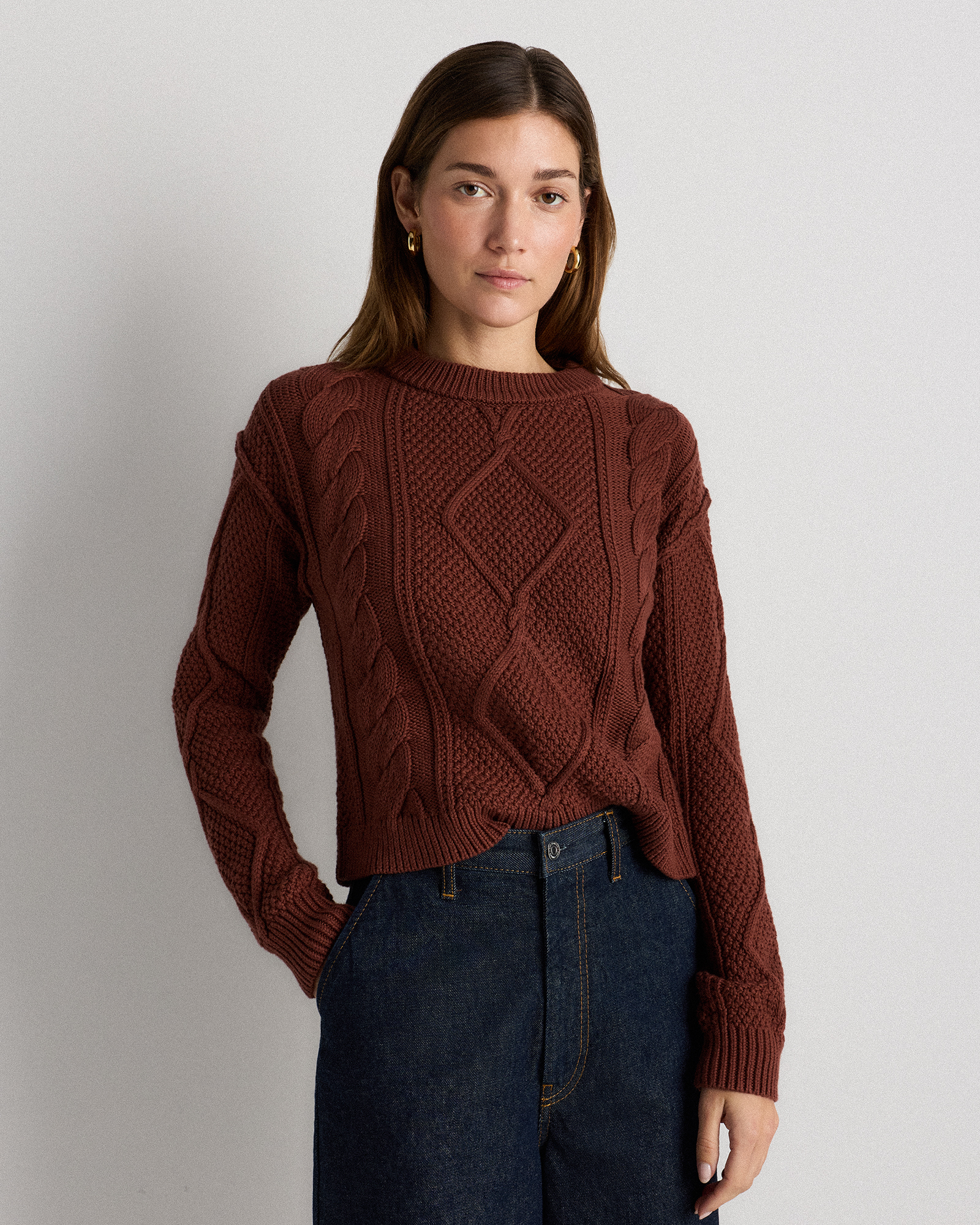 100% Organic Cotton Cropped Cable Crew Sweater — Image 16