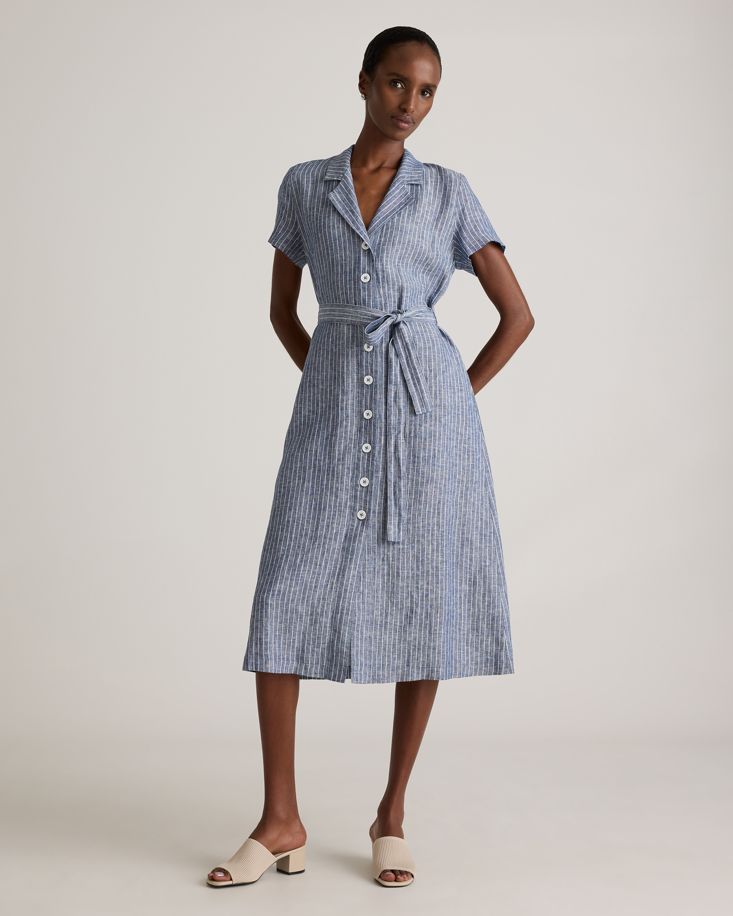 100% European Linen Button Front Dress — Image 28