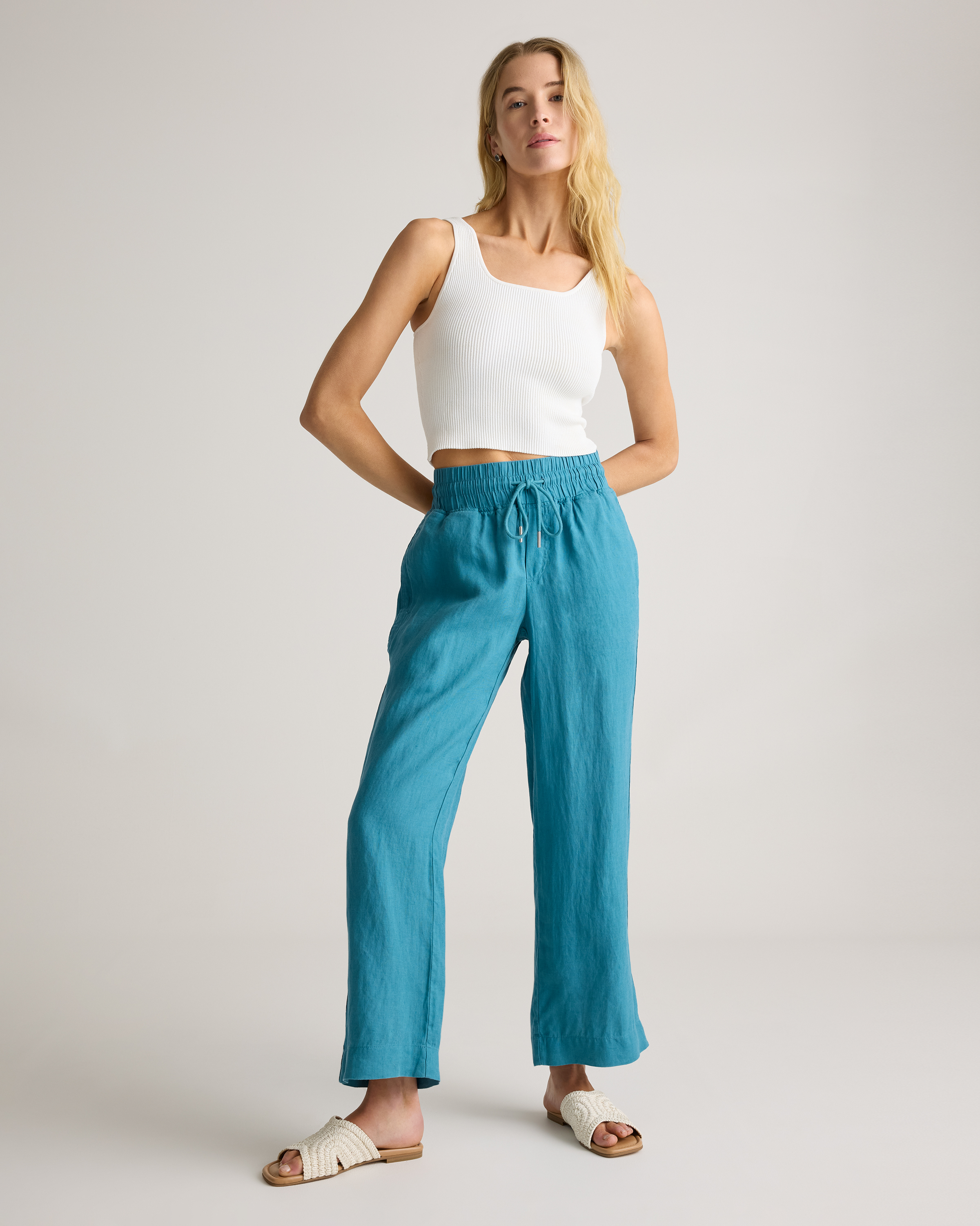 100% European Linen Wide Leg Pants — Image 34