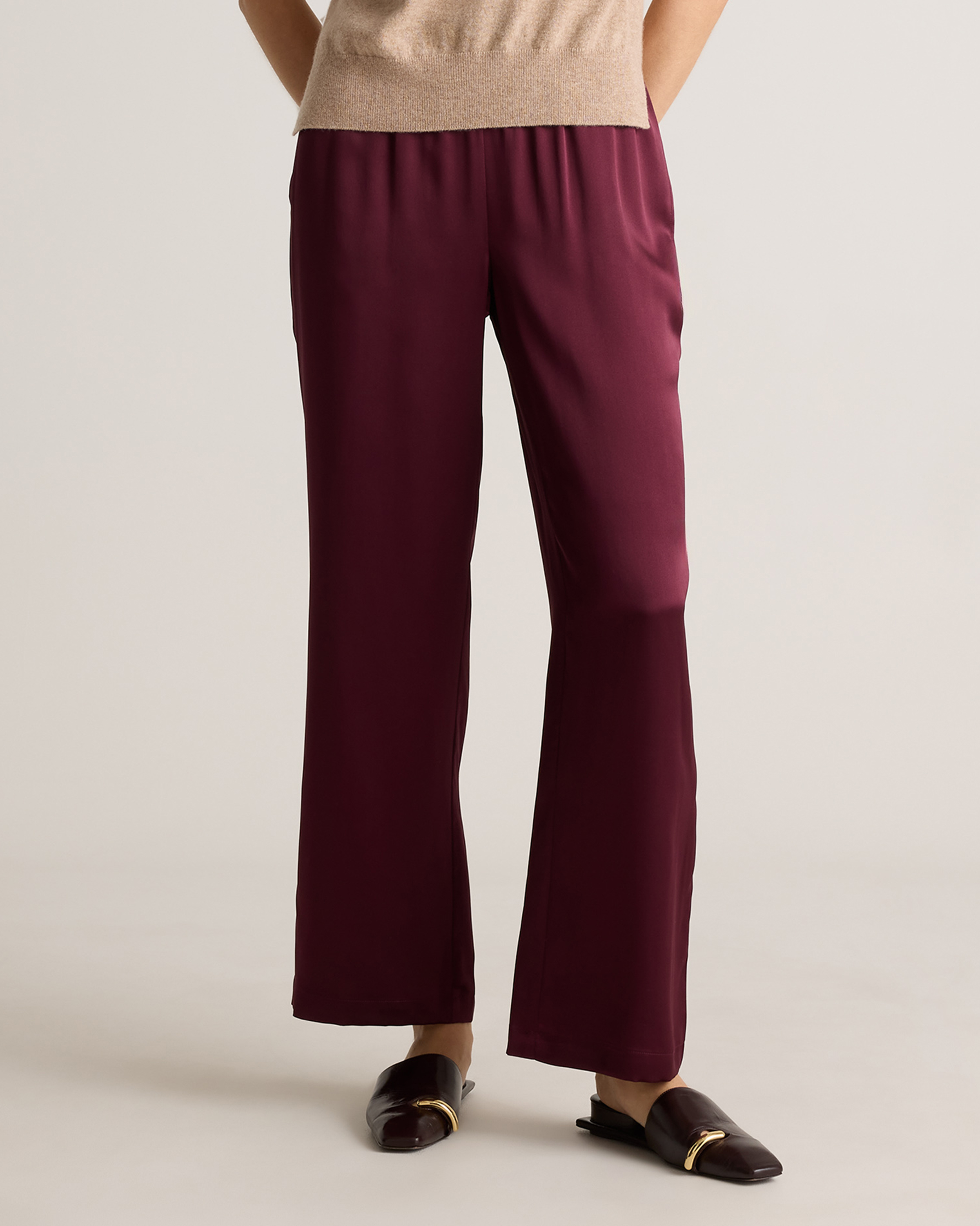100% Washable Silk Drawstring Wide Leg Pants — Image 61