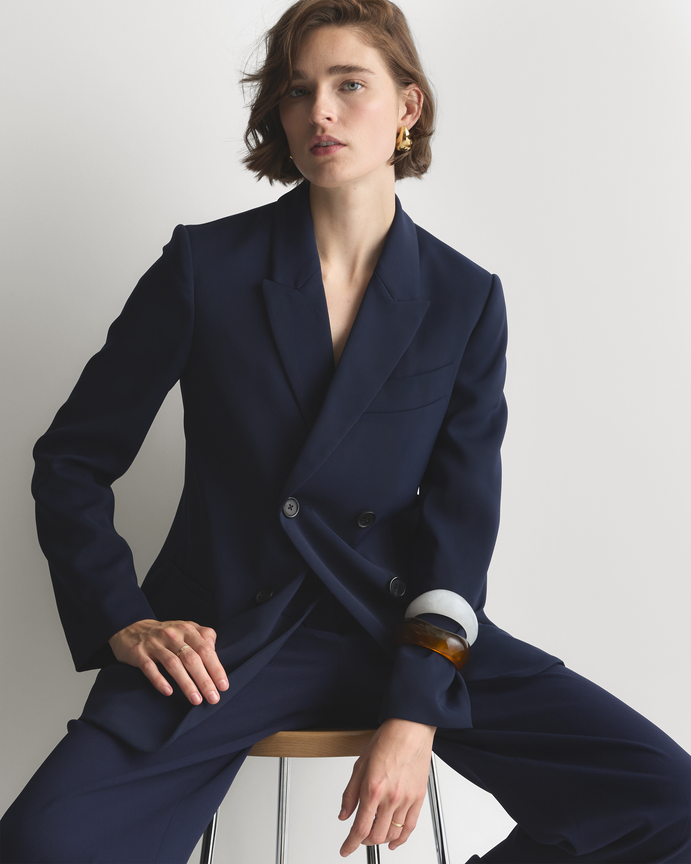 Stretch Crepe Relaxed Double-Breasted Blazer — Image 13