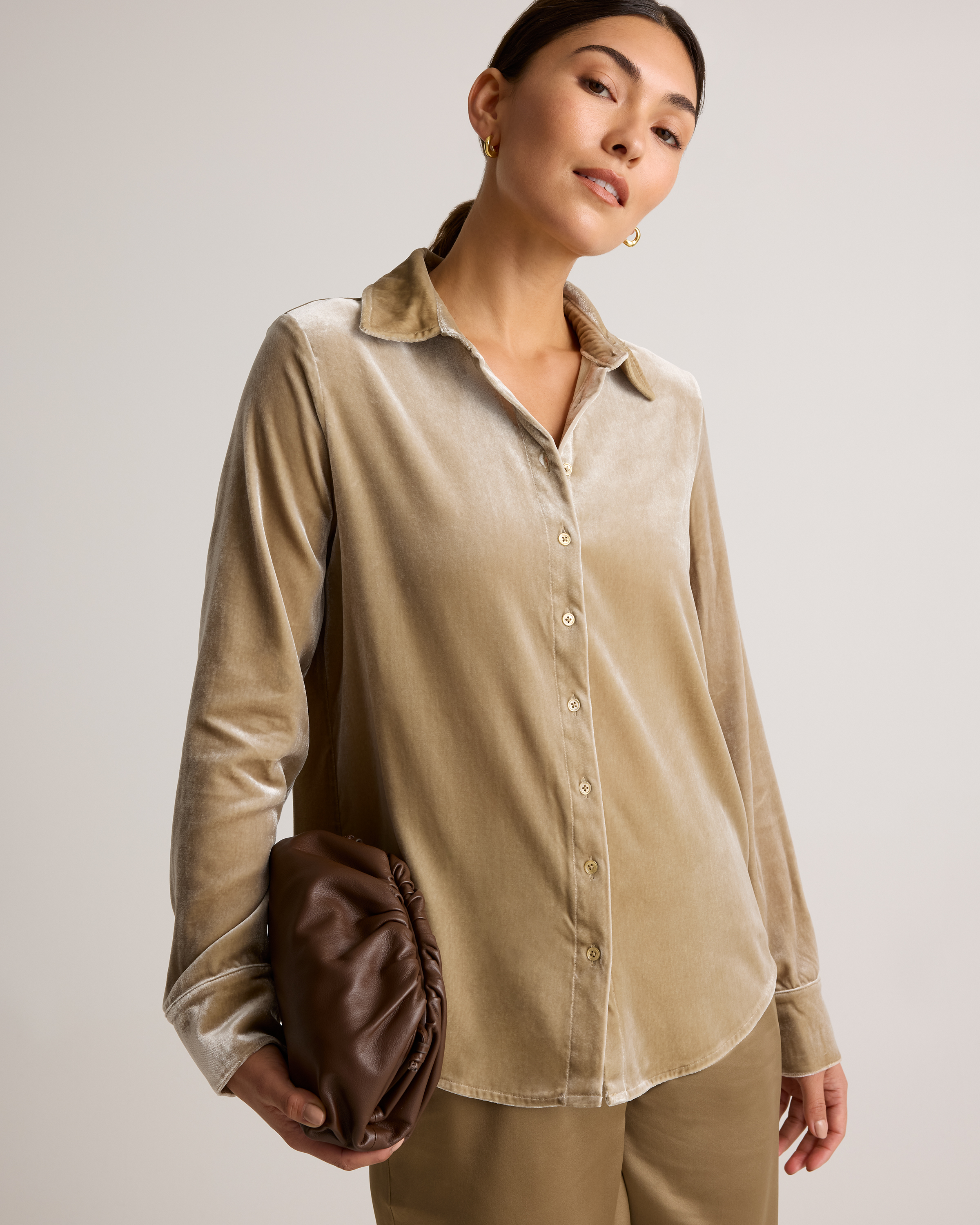 Stretch Silk Velvet Long Sleeve Shirt — Image 7