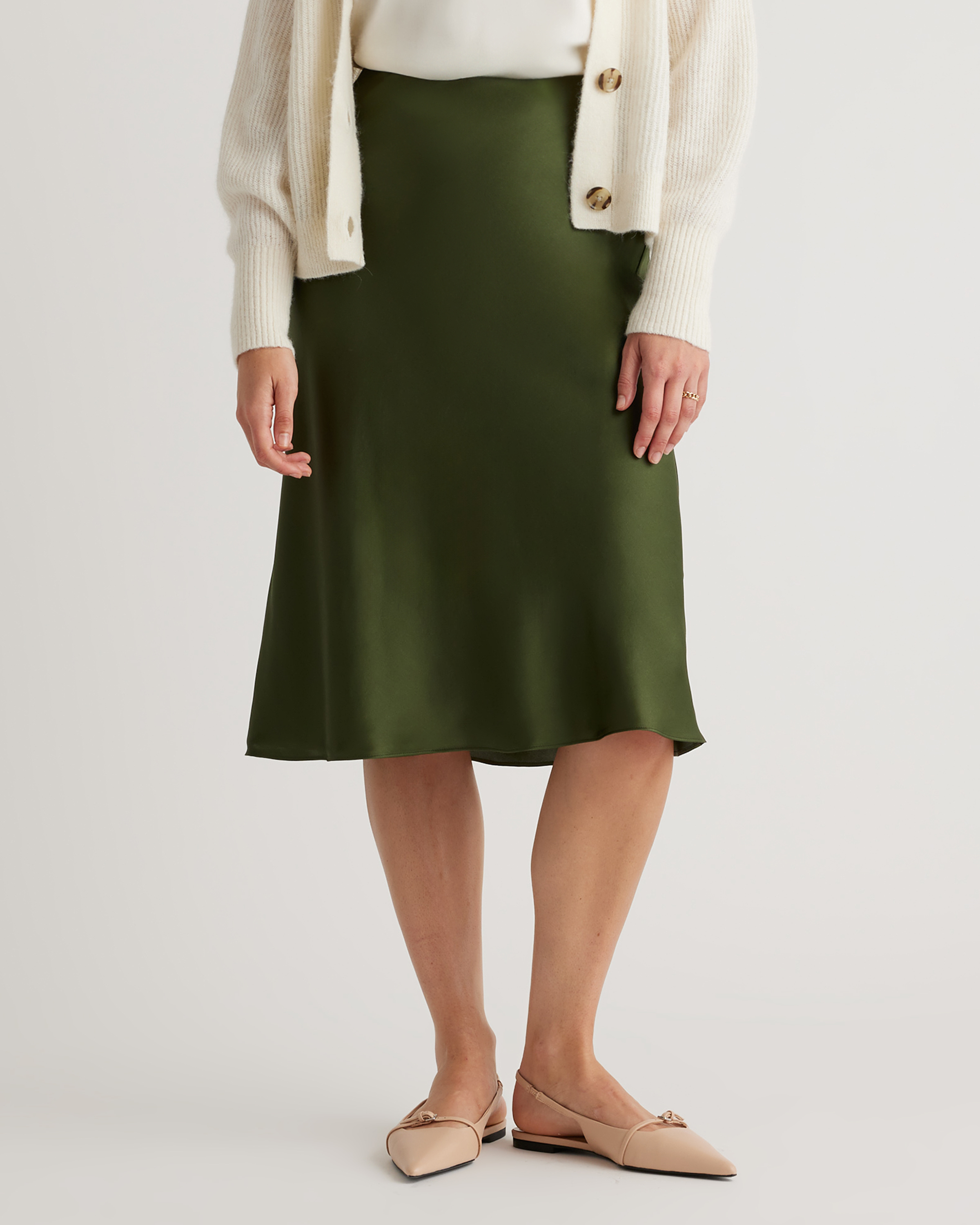 forest-green 100% Washable Silk Skirt — Image 76