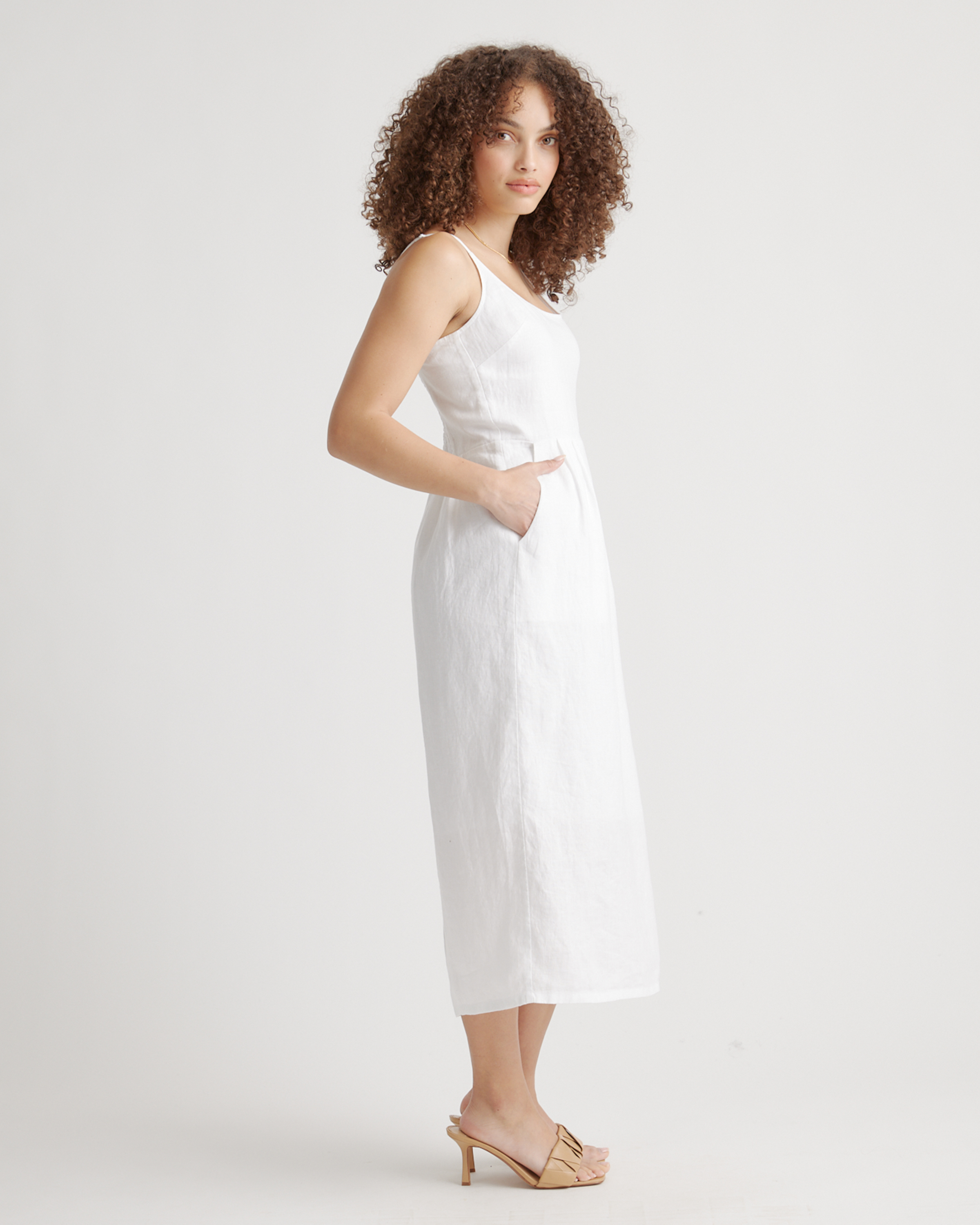 100% European Linen Scoop Neck Midi Dress — Image 27