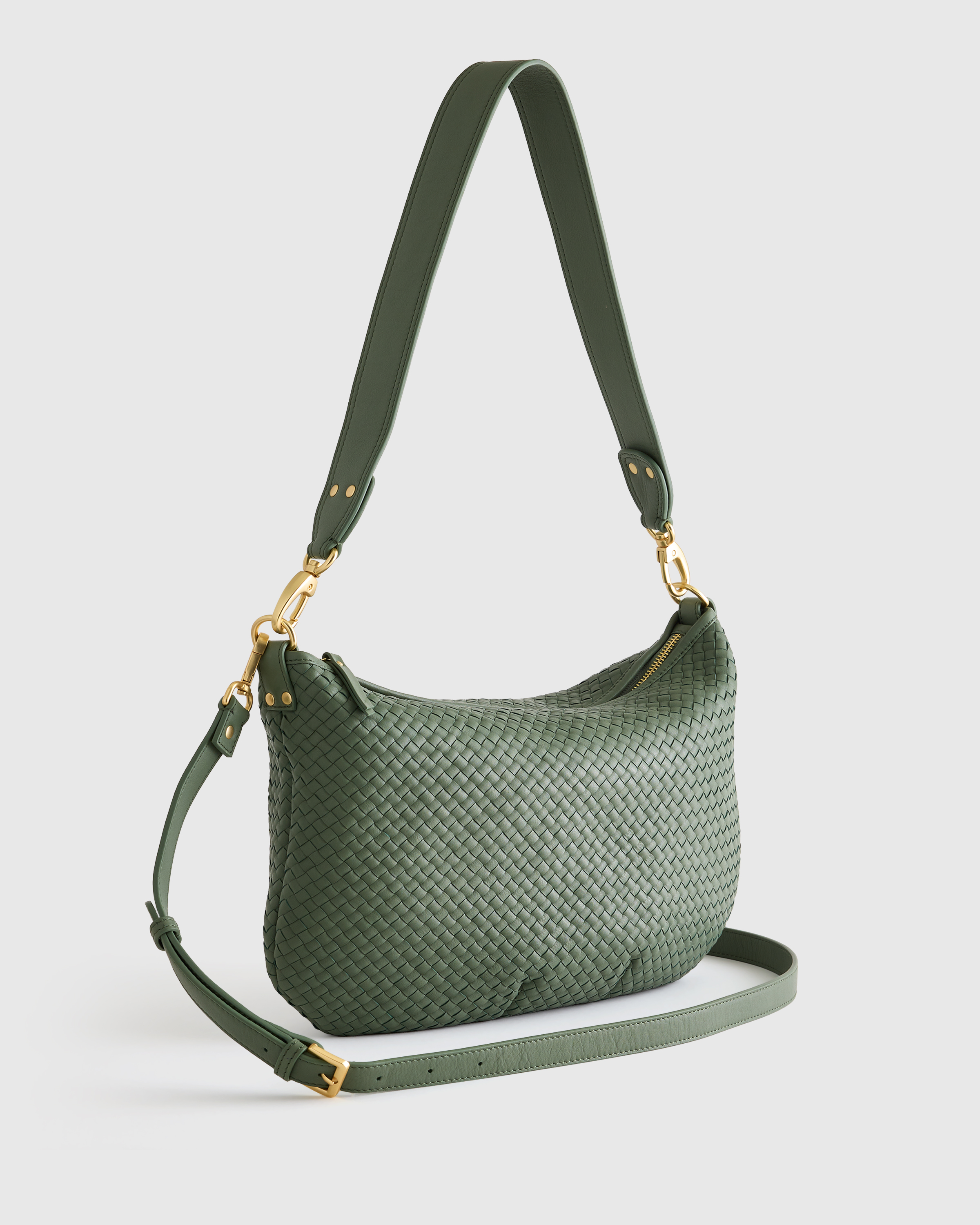Italian Leather Convertible Crescent Handwoven Shoulder Bag — Image 25